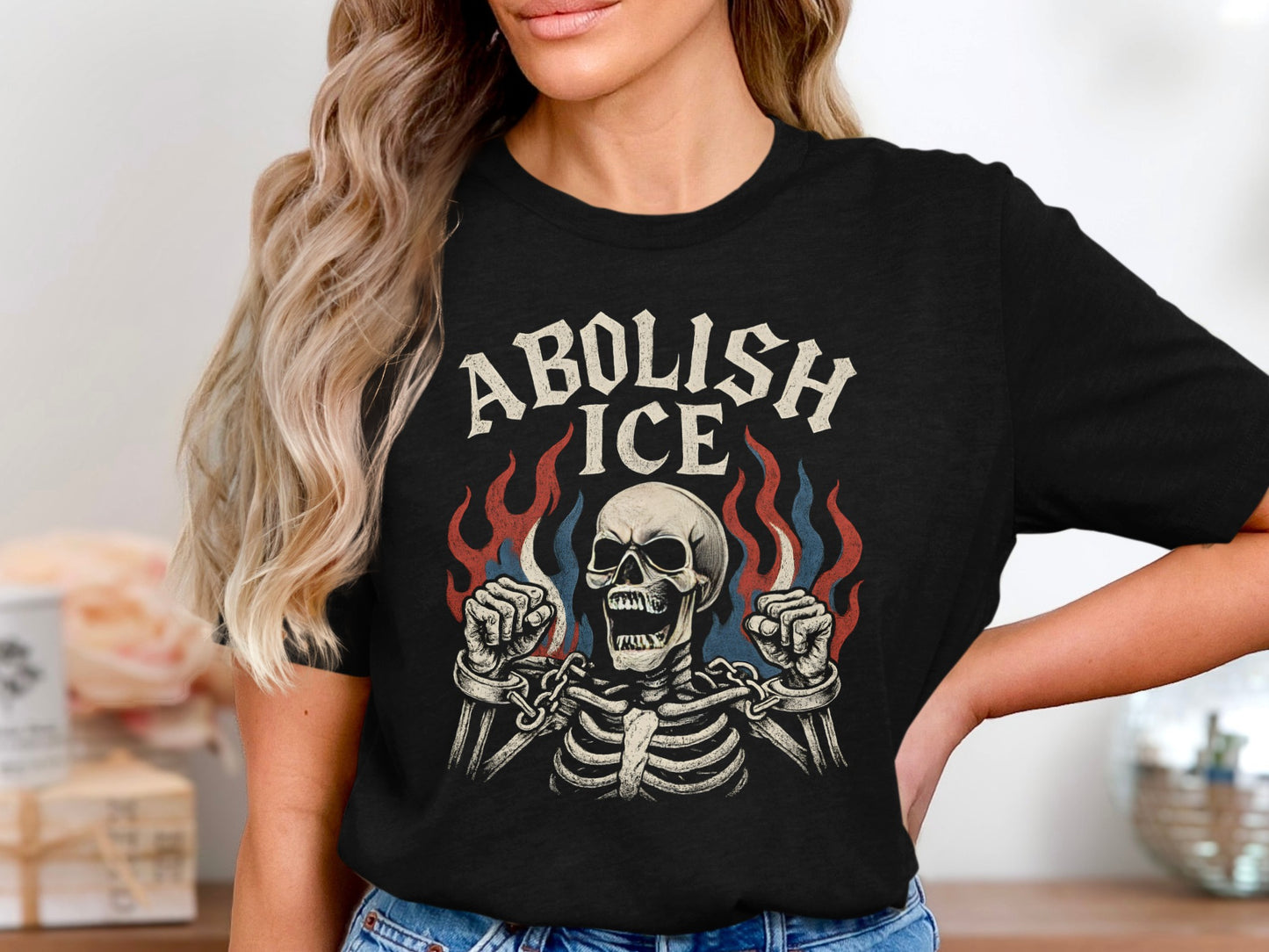 Abolish Ice Skeleton Chains Flame Design T-shirt product