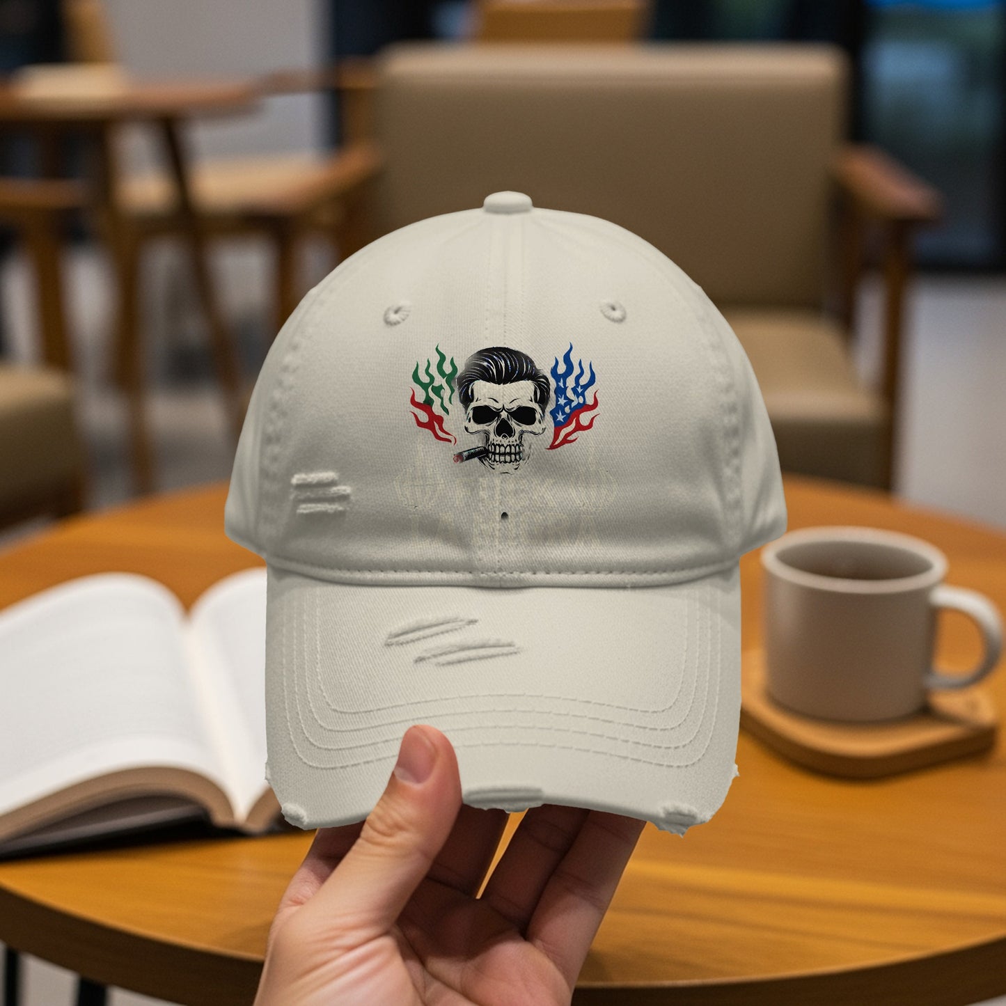 Unique Skull Design Distressed Baseball Cap product