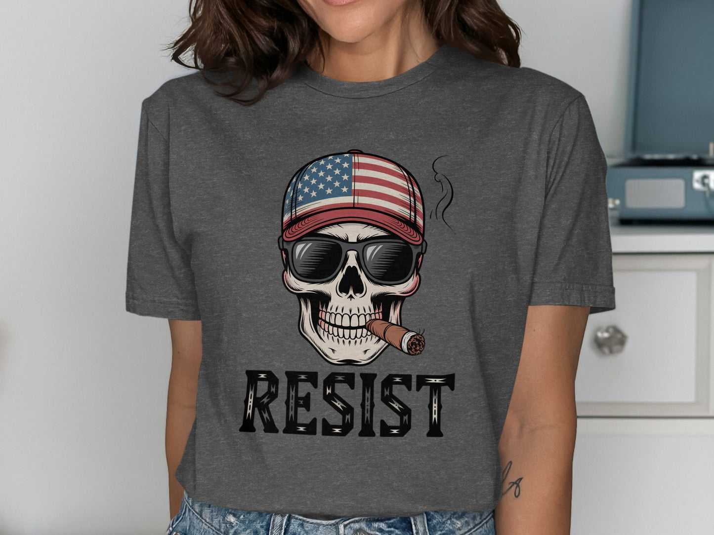 Patriotic Skull Resist Graphic Women's T-shirt Product
