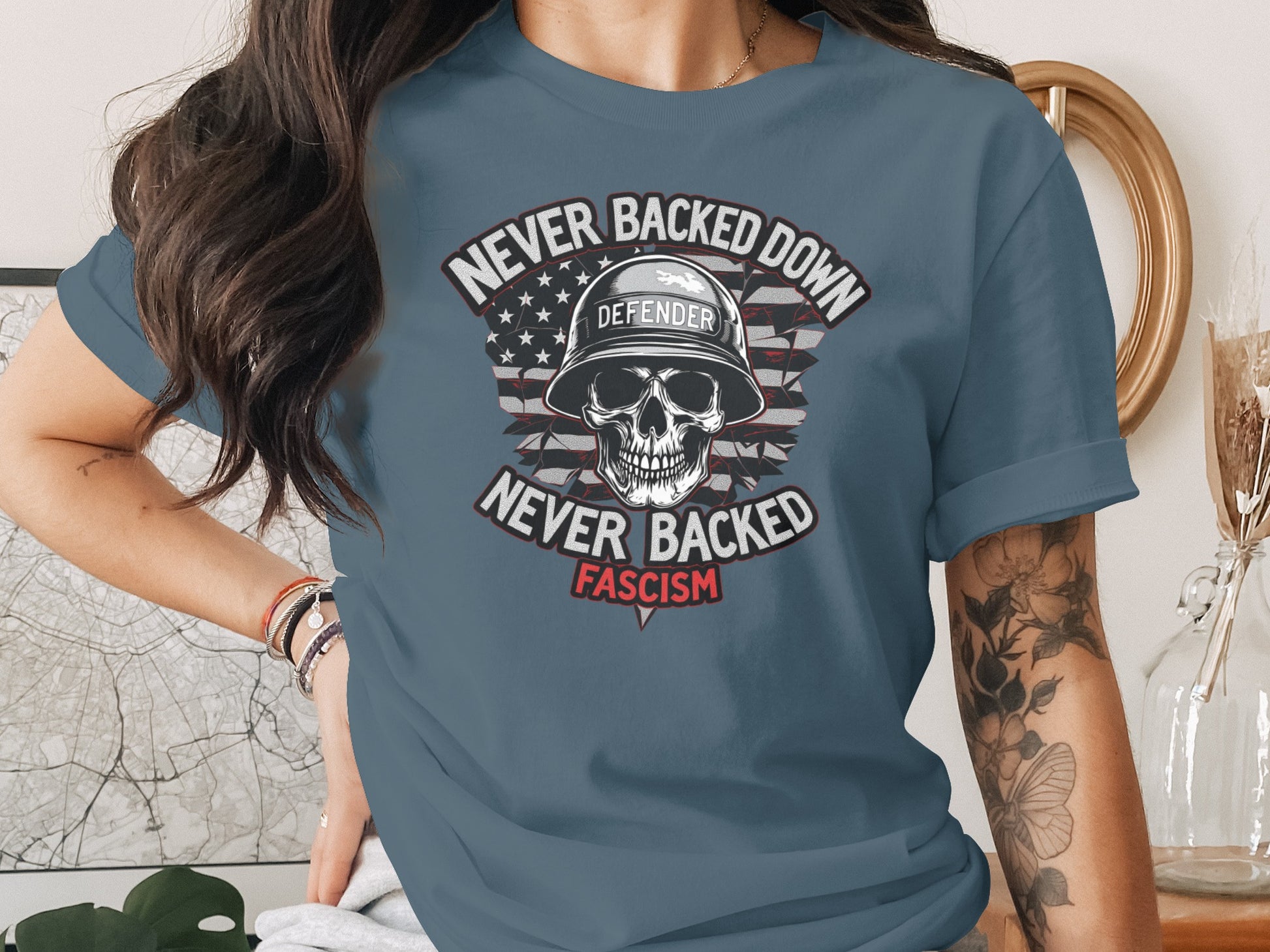 Never Backed Down Skull Graphic T-Shirt