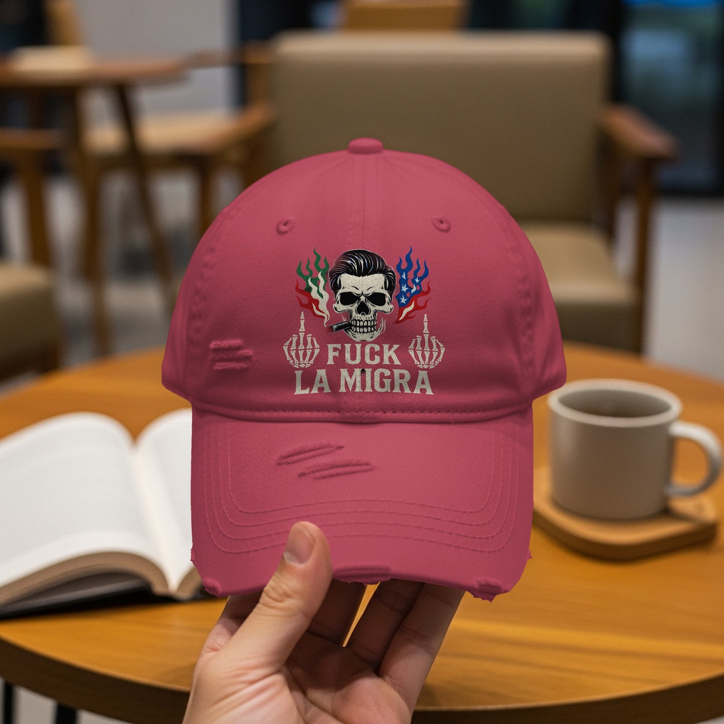 Stylish Skull Design Fuck La Migra Hat product