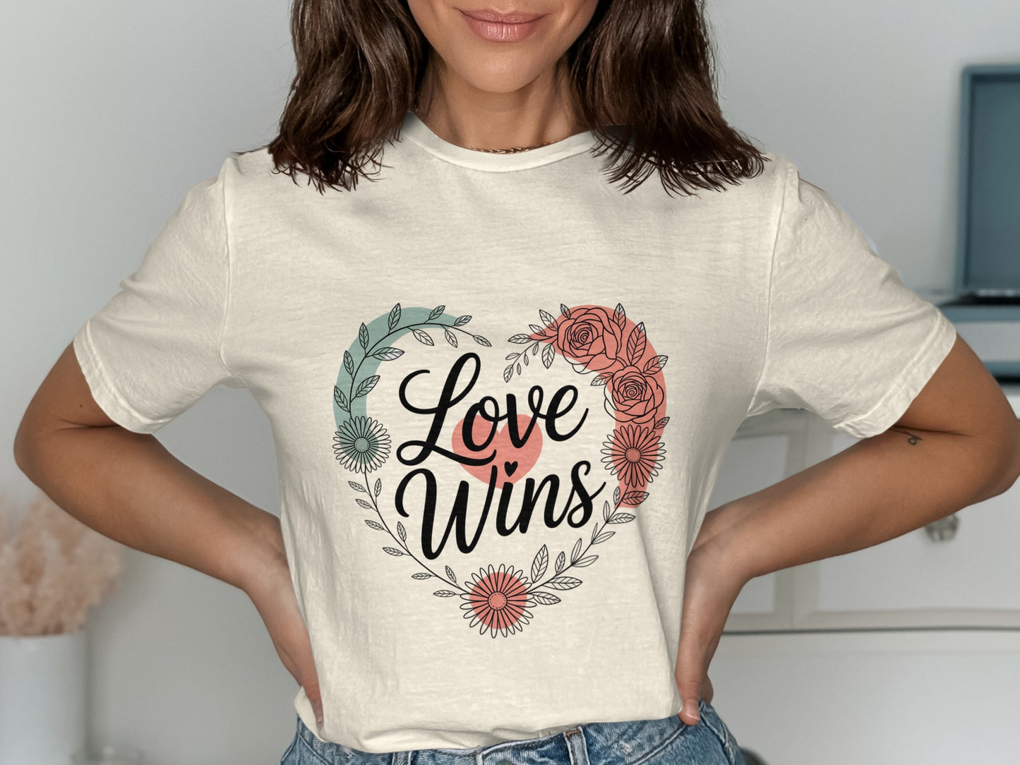 Love Wins Heart and Flower Design Shirt product