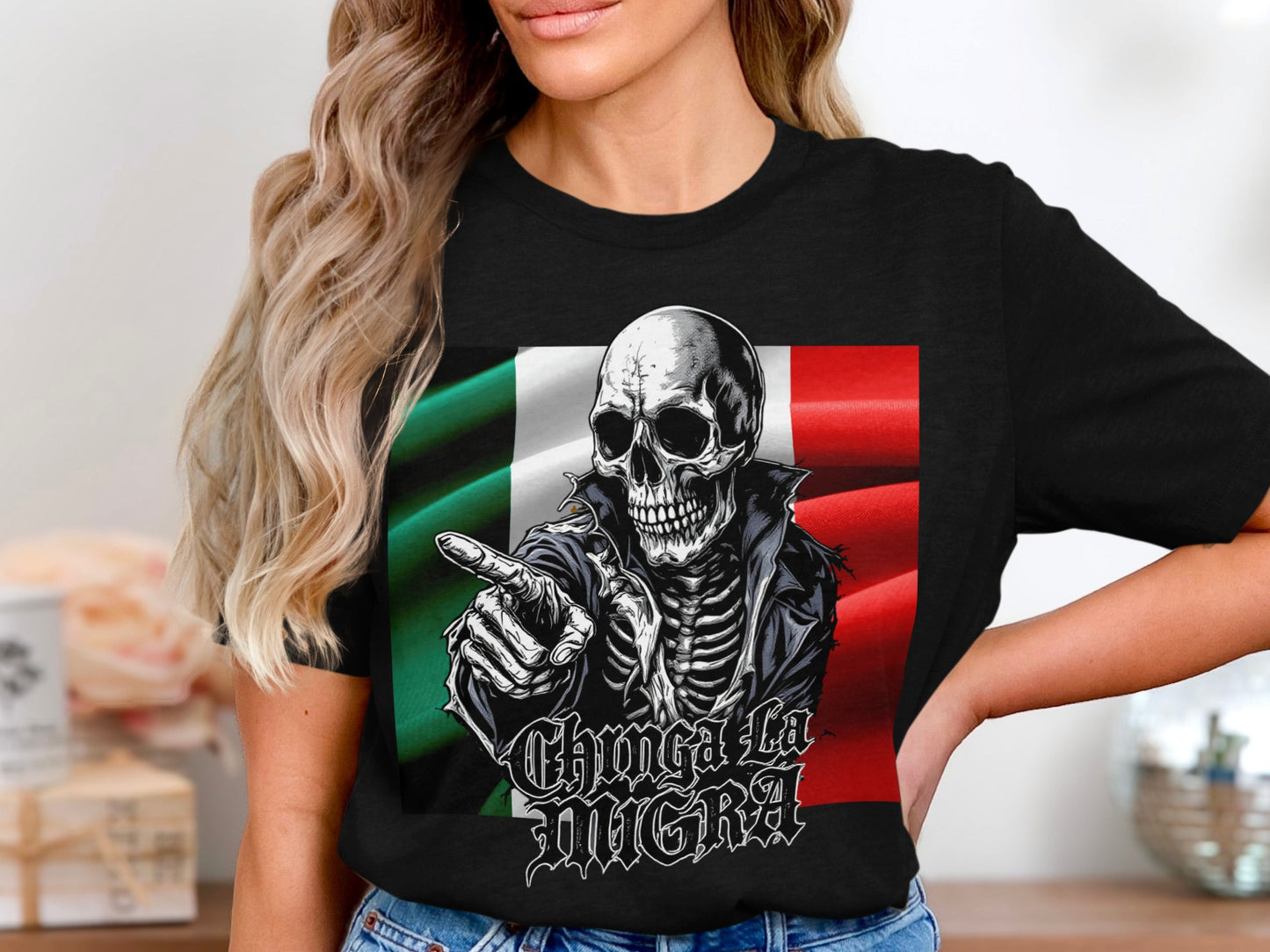 Skeleton with Mexican Flag Graphic Tee product type