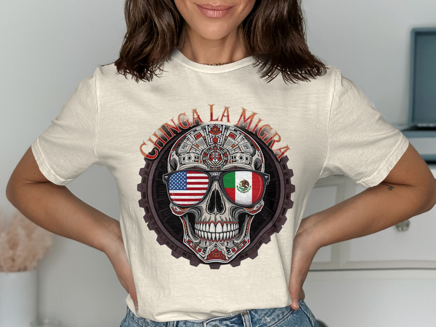 Chinga La Migra Skull Flag Graphic Tee product type