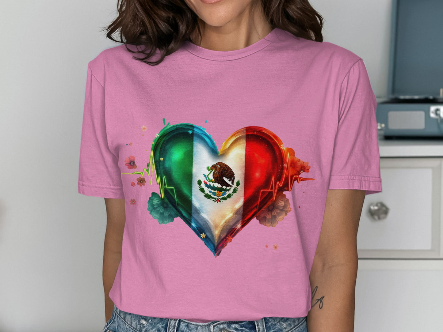 Mexican Flag Heartbeat Design T shirt product type