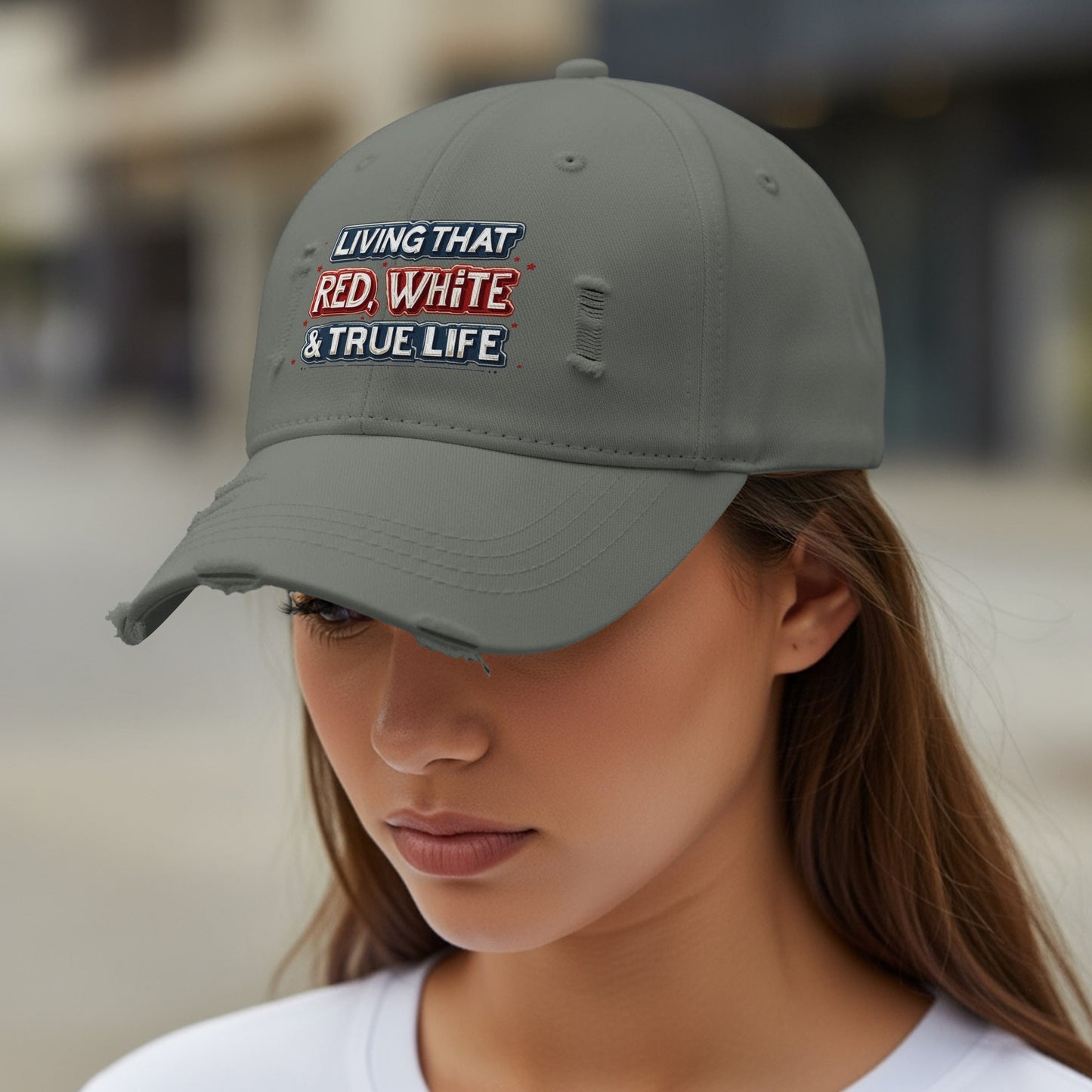 Living That Red White and True Life Distressed Cap product type