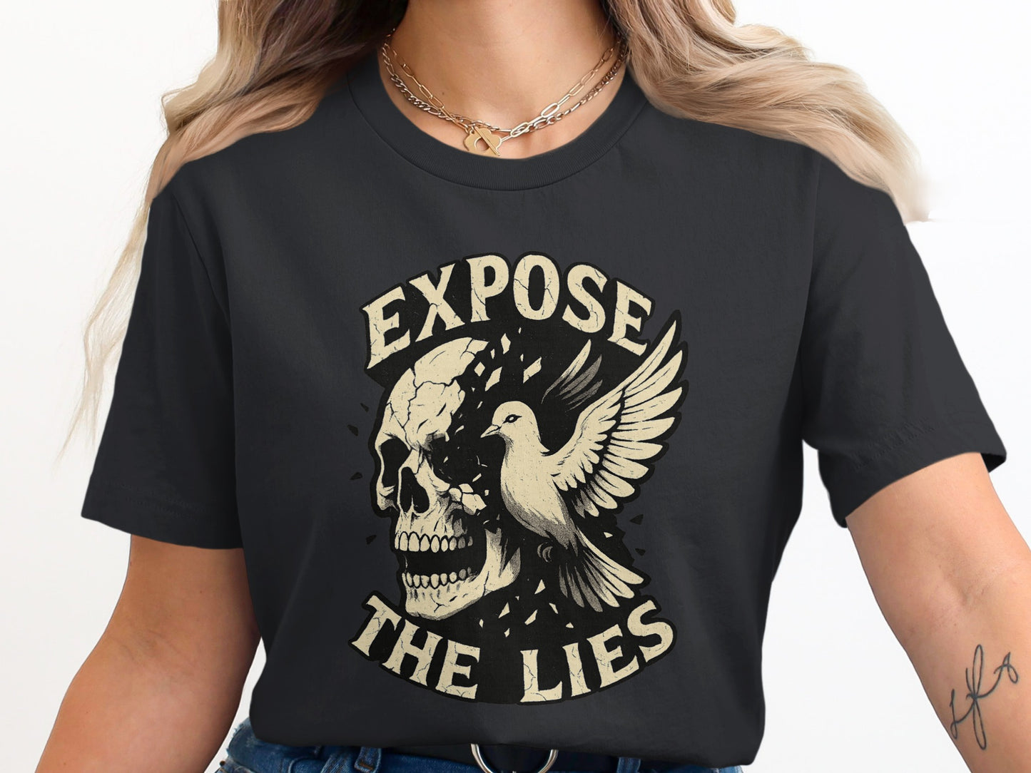 Expose The Lies Skull with Dove Graphic T-shirt product