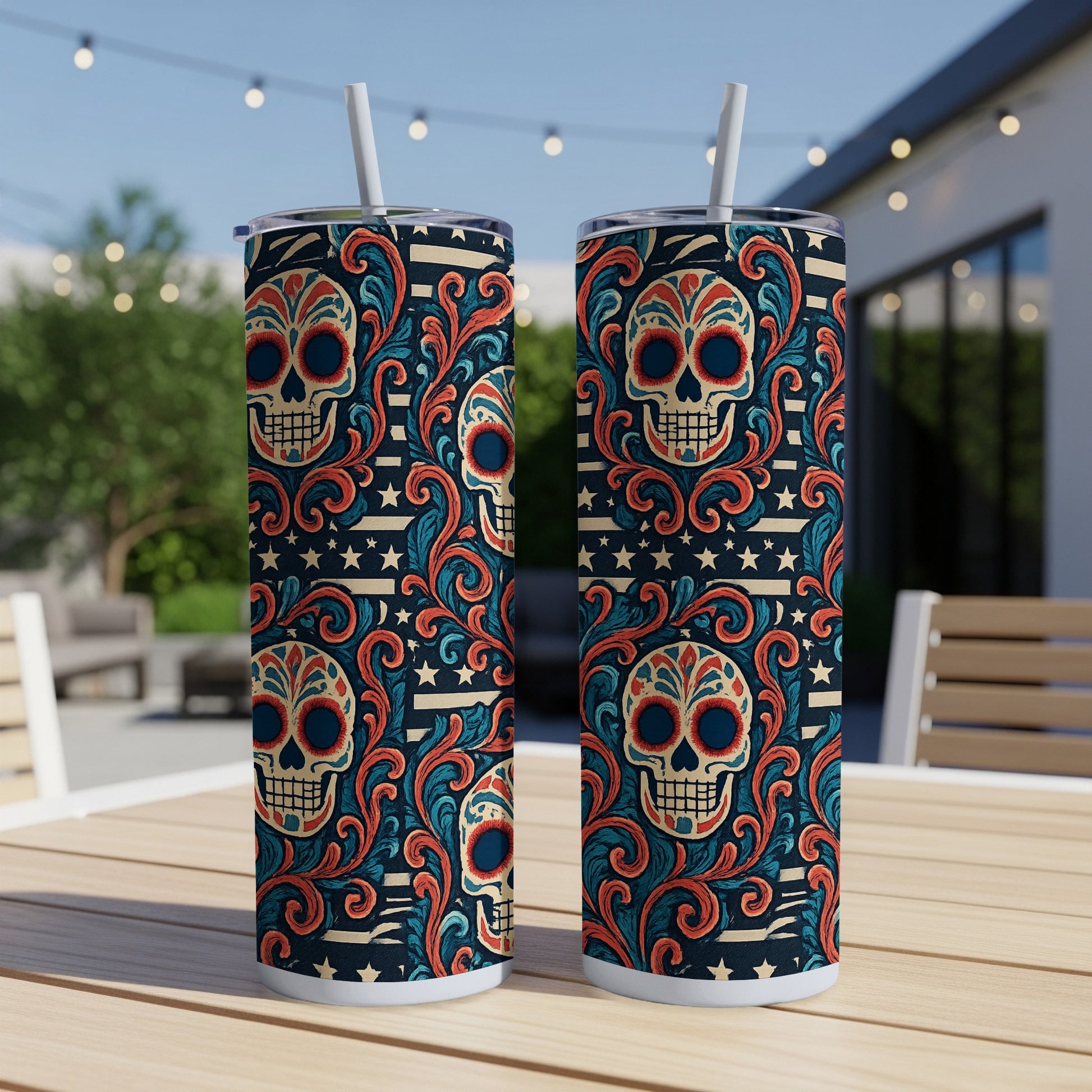 Colorful Skull Patterned Tumbler Perfect for Halloween product