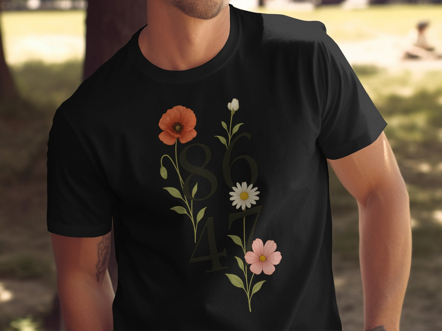 Black T Shirt with Floral Design and Numbers product