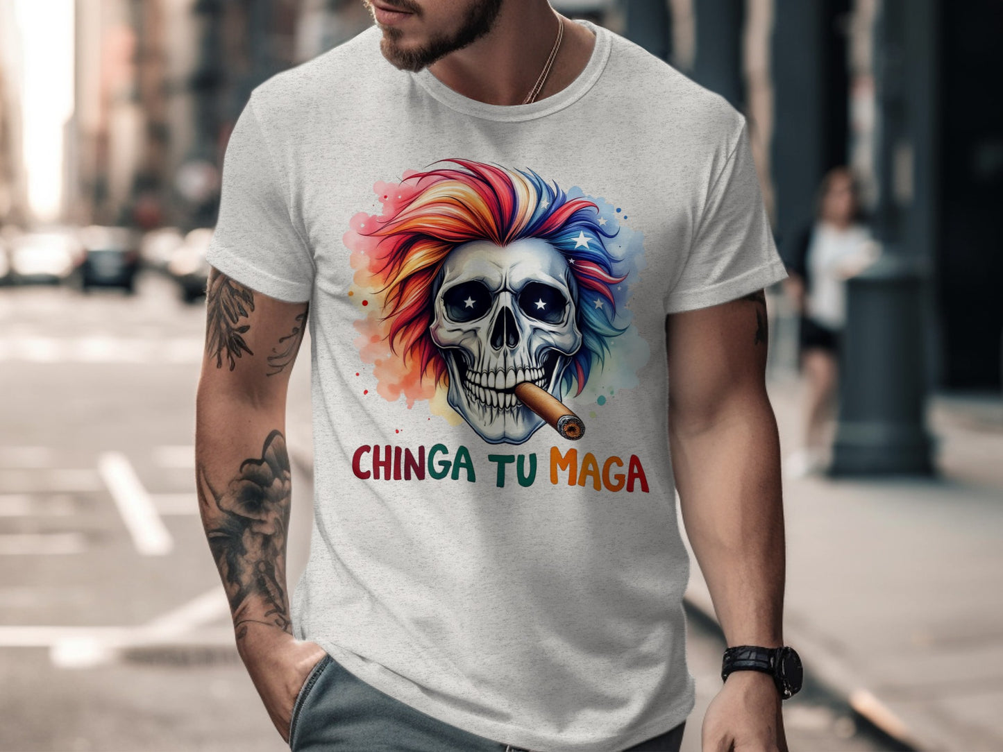 Chinga Tu Maga Colorful Skull Graphic Design Shirt product type