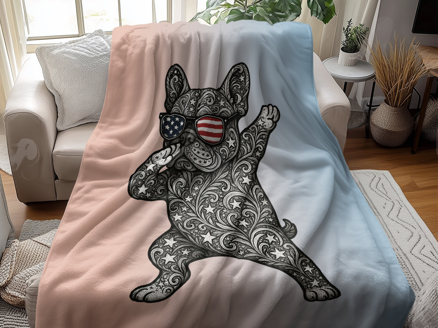 Patriotic French Bulldog with Sunglasses Blanket product type