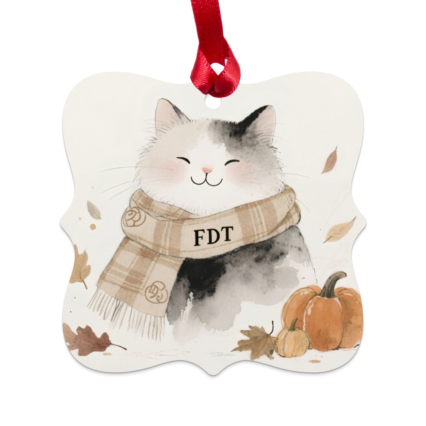 Adorable Cat with Scarf Autumn Ornament