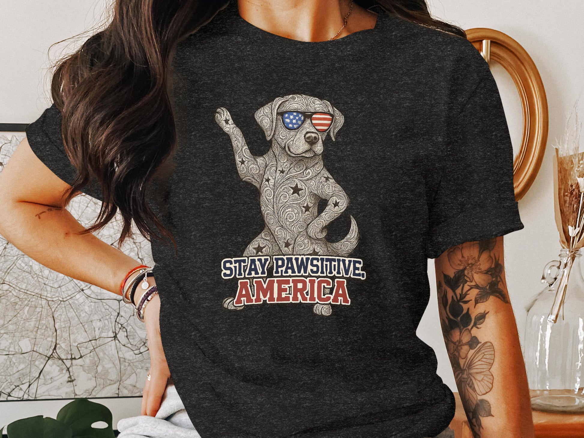 Stay Pawsitive America Graphic Dog Shirt product