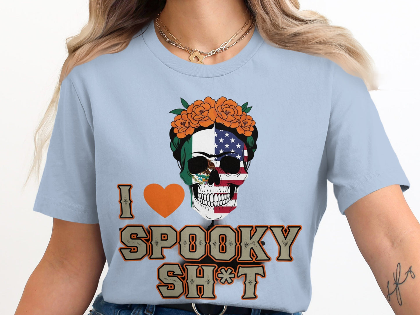I Love Spooky Sh*t With Skull And Flowers Shirt product