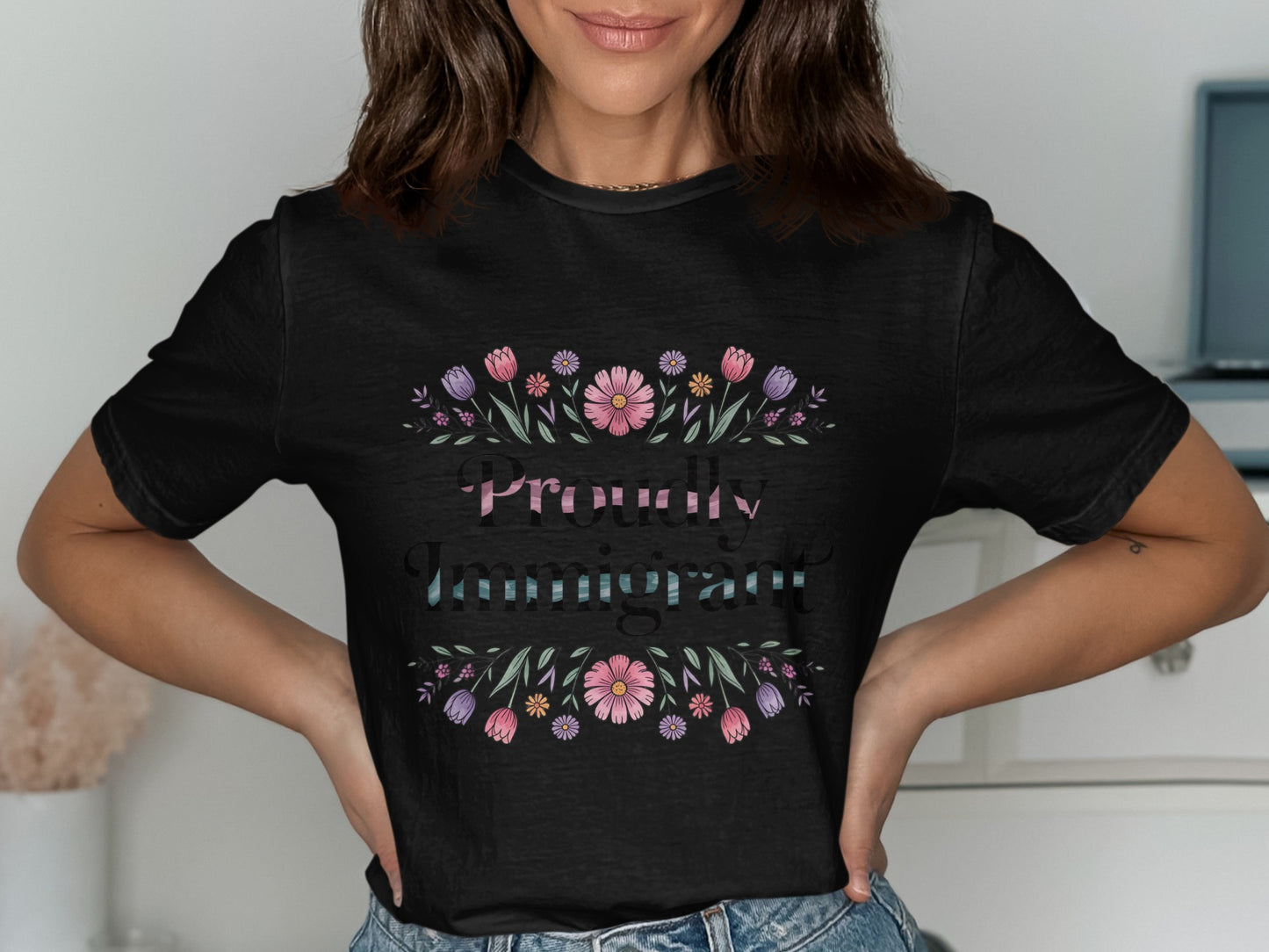 Proudly Immigrant Floral Design T-shirt product type