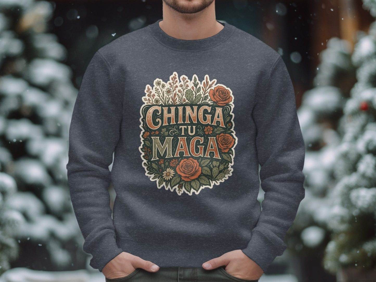 Chinga Tu Maga Sweatshirt with Floral Design product type