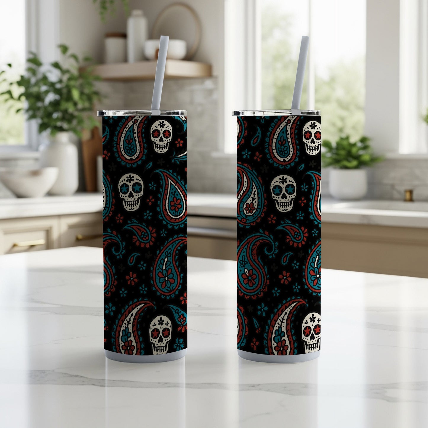 Skull Paisley Pattern Stainless Steel Tumbler Product