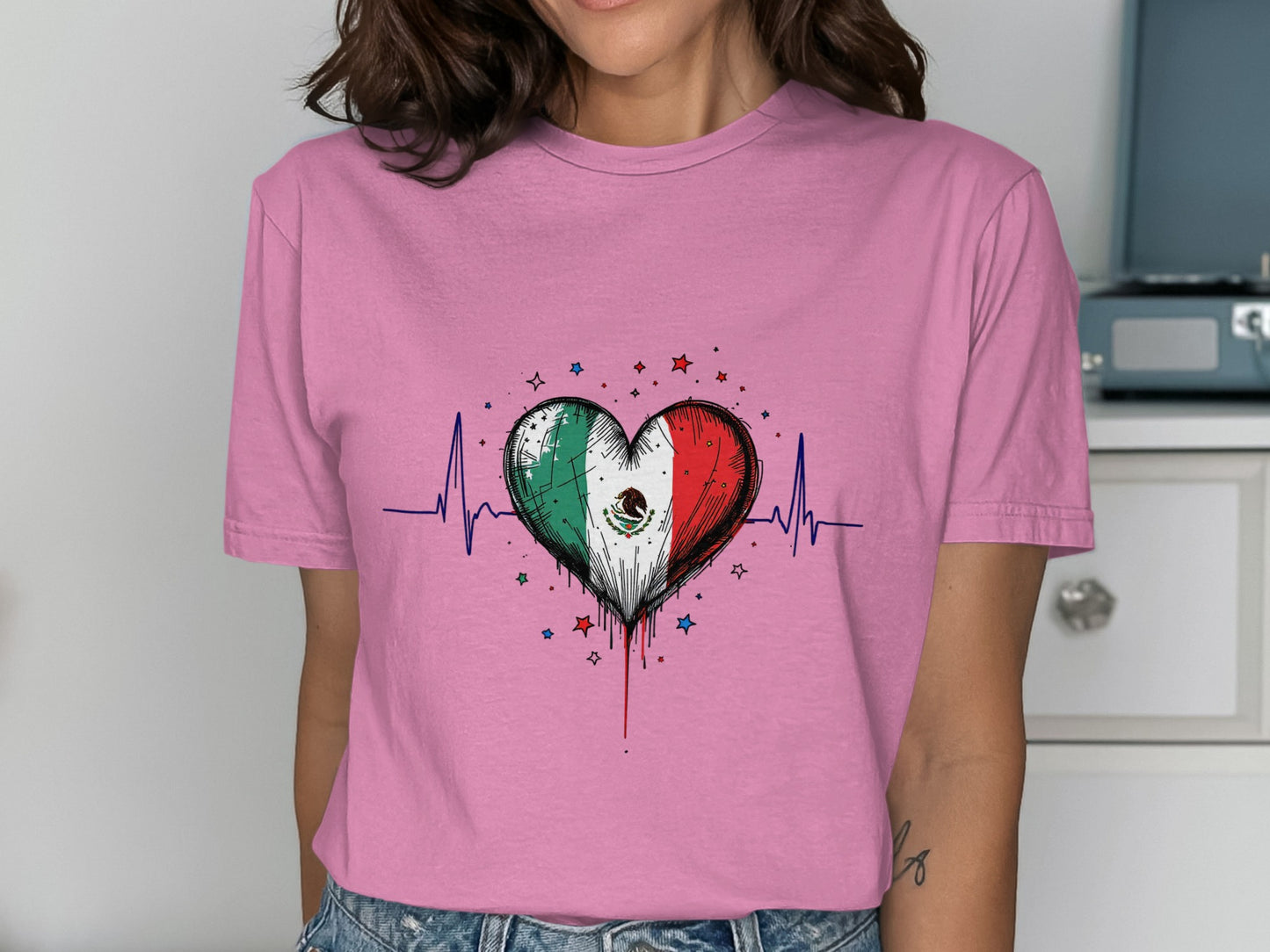 Heartbeat Mexican Flag Heart Graphic Tee product type