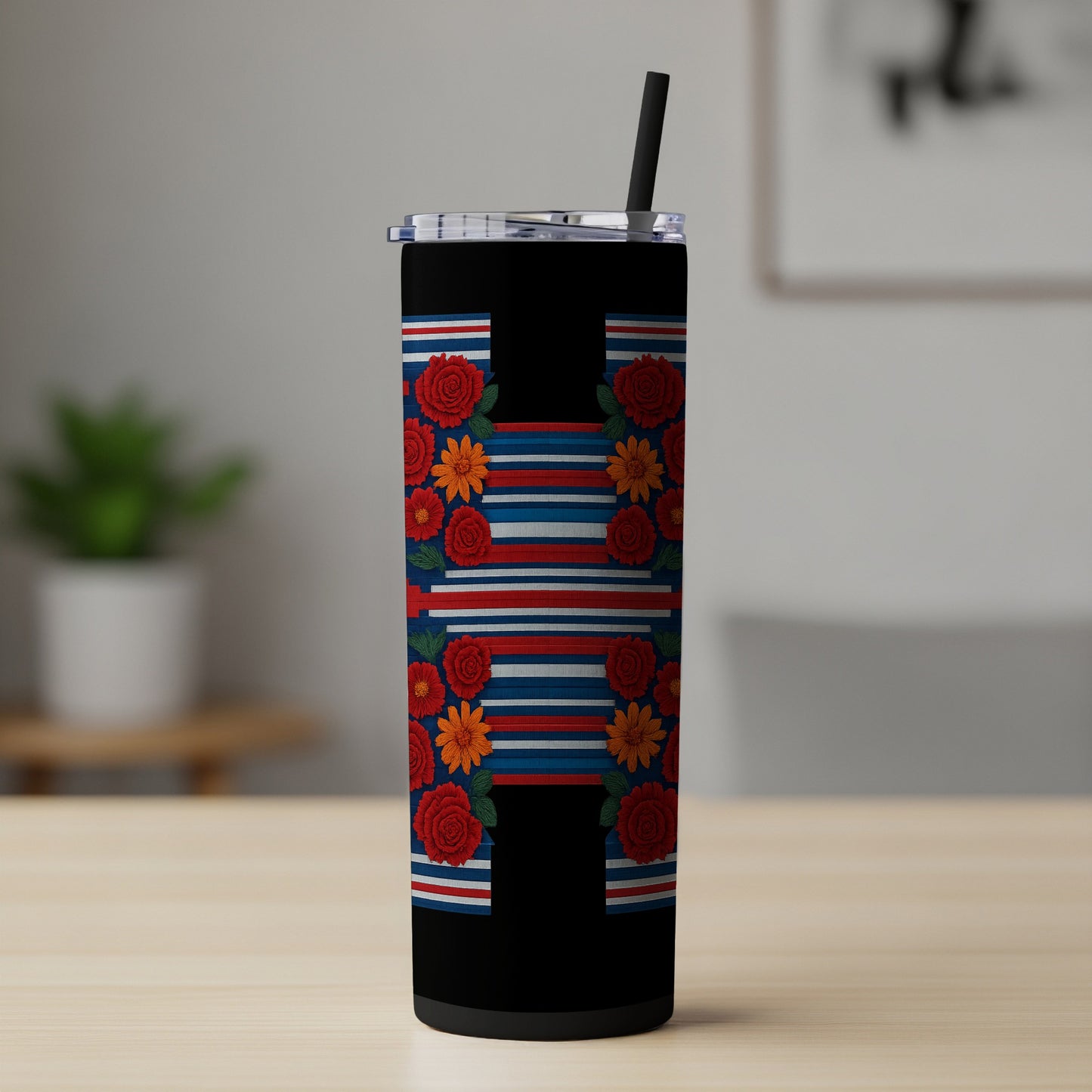 Colorful Floral and Stripe Design Tumbler product