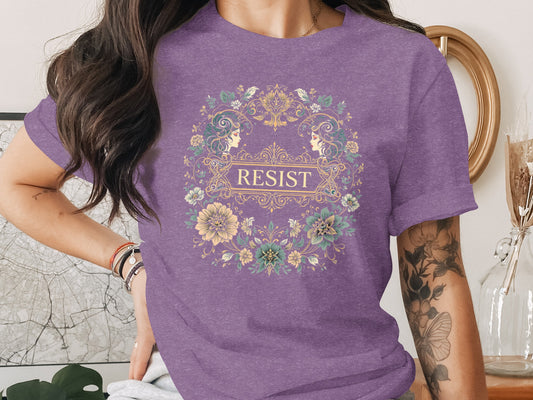 Resist Graphic T-Shirt with Floral and Elegant Design