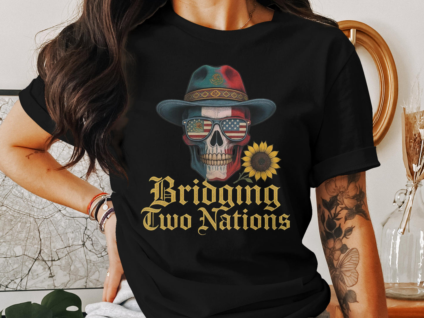 Bridging Two Nations Skull Design T-shirt product type