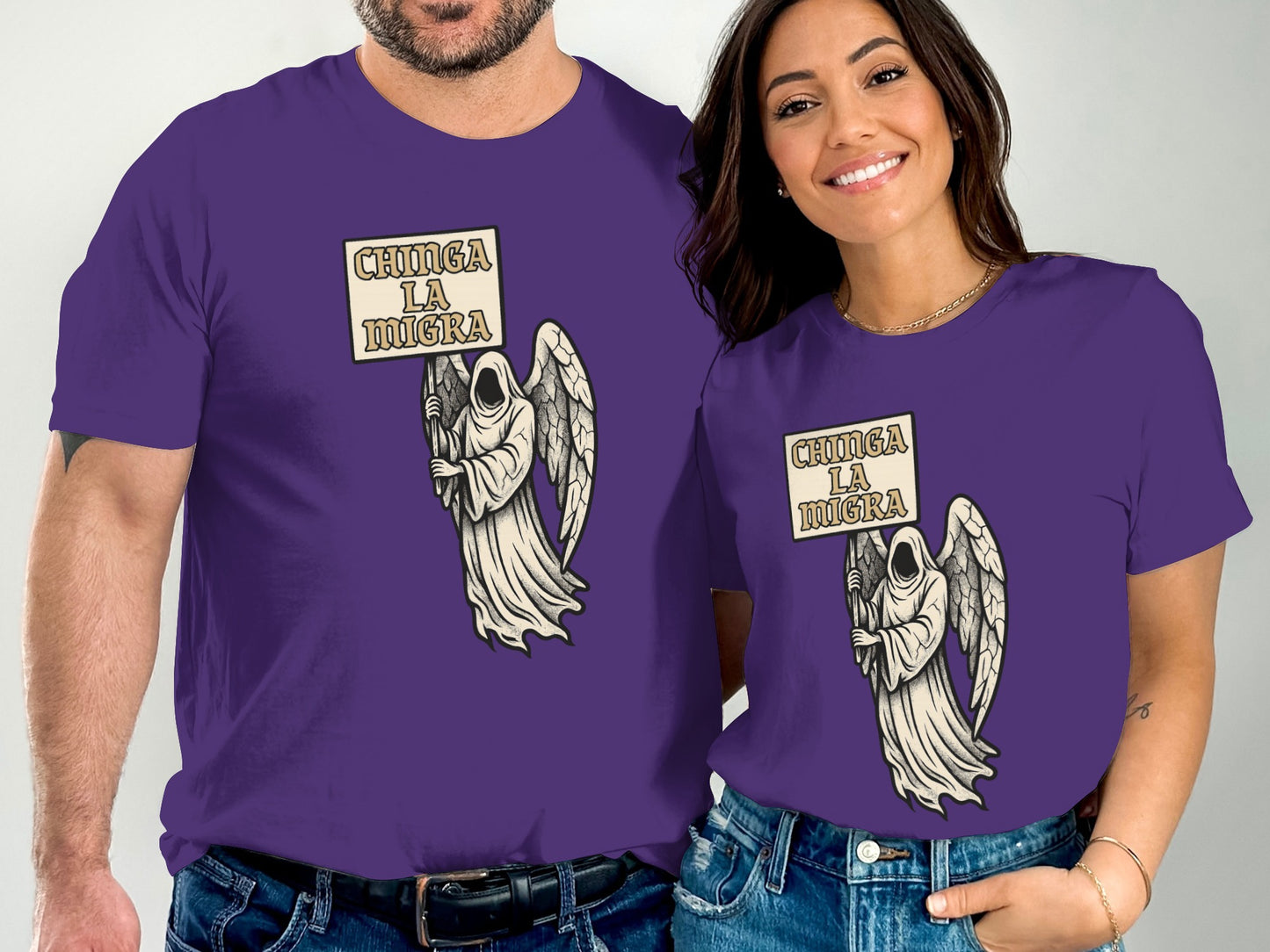 Chinga La Migra Purple Graphic Tee Shirt product type