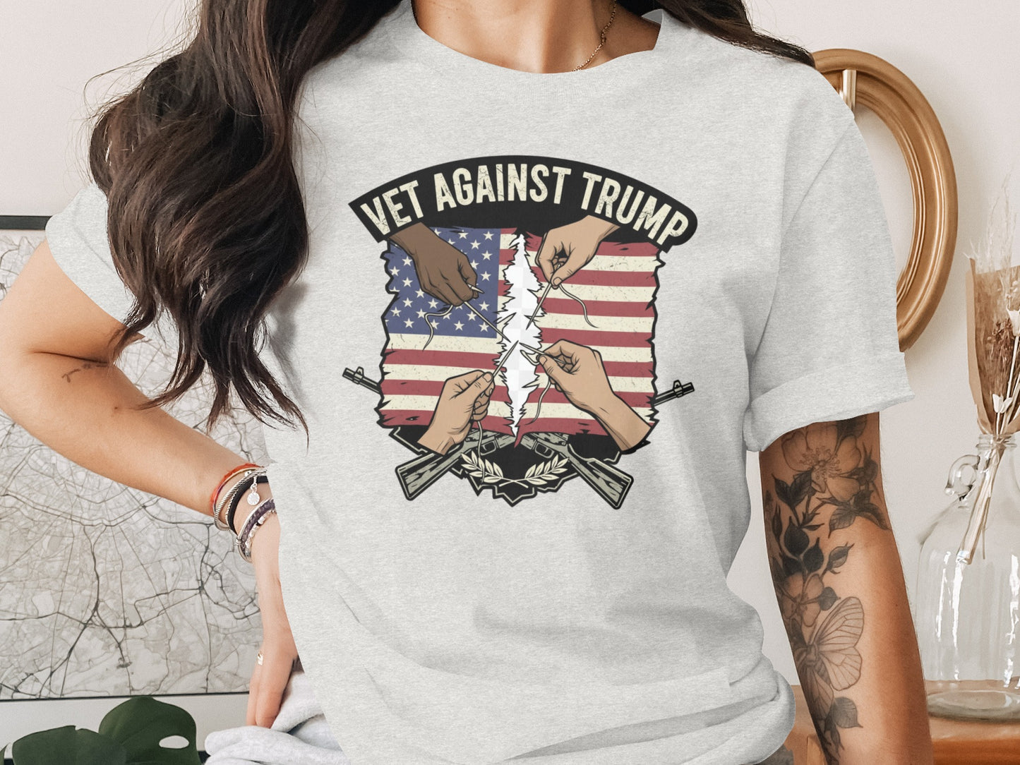 Vet Against Trump American Flag Graphic Tee product