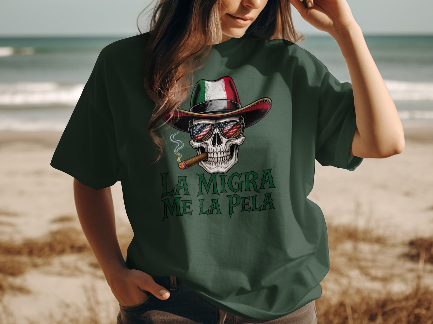 La Migra Me La Pela Skull Design T Shirt product type