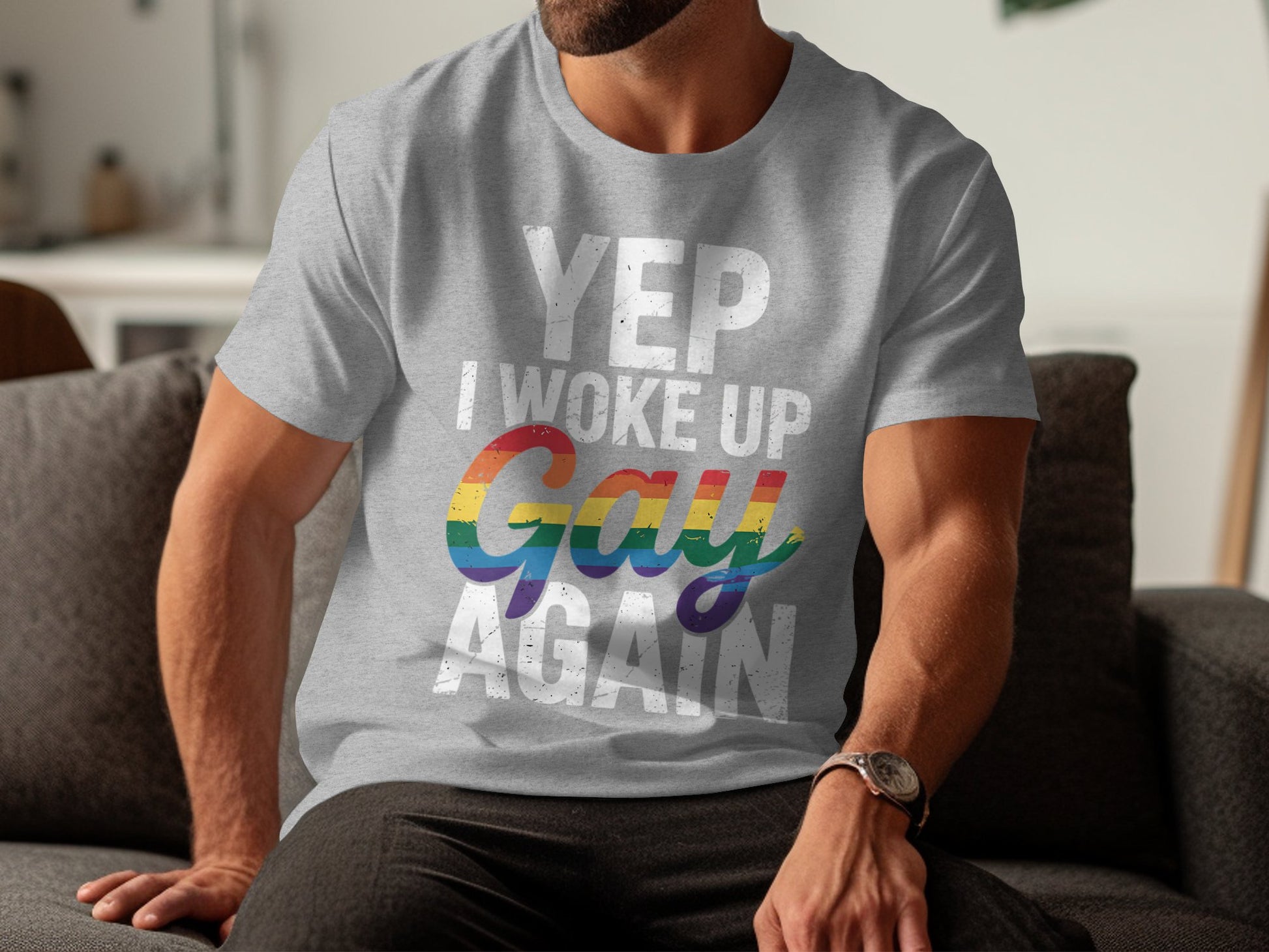 Yep I Woke Up Gay Again Grey T-Shirt product type