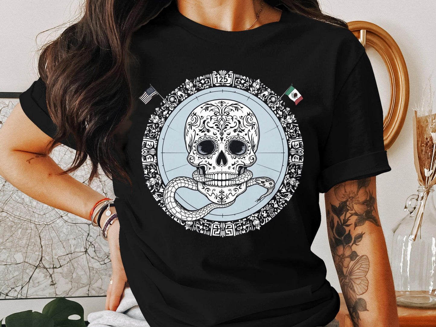 Intricate Skull and Serpent Graphic T-Shirt product type