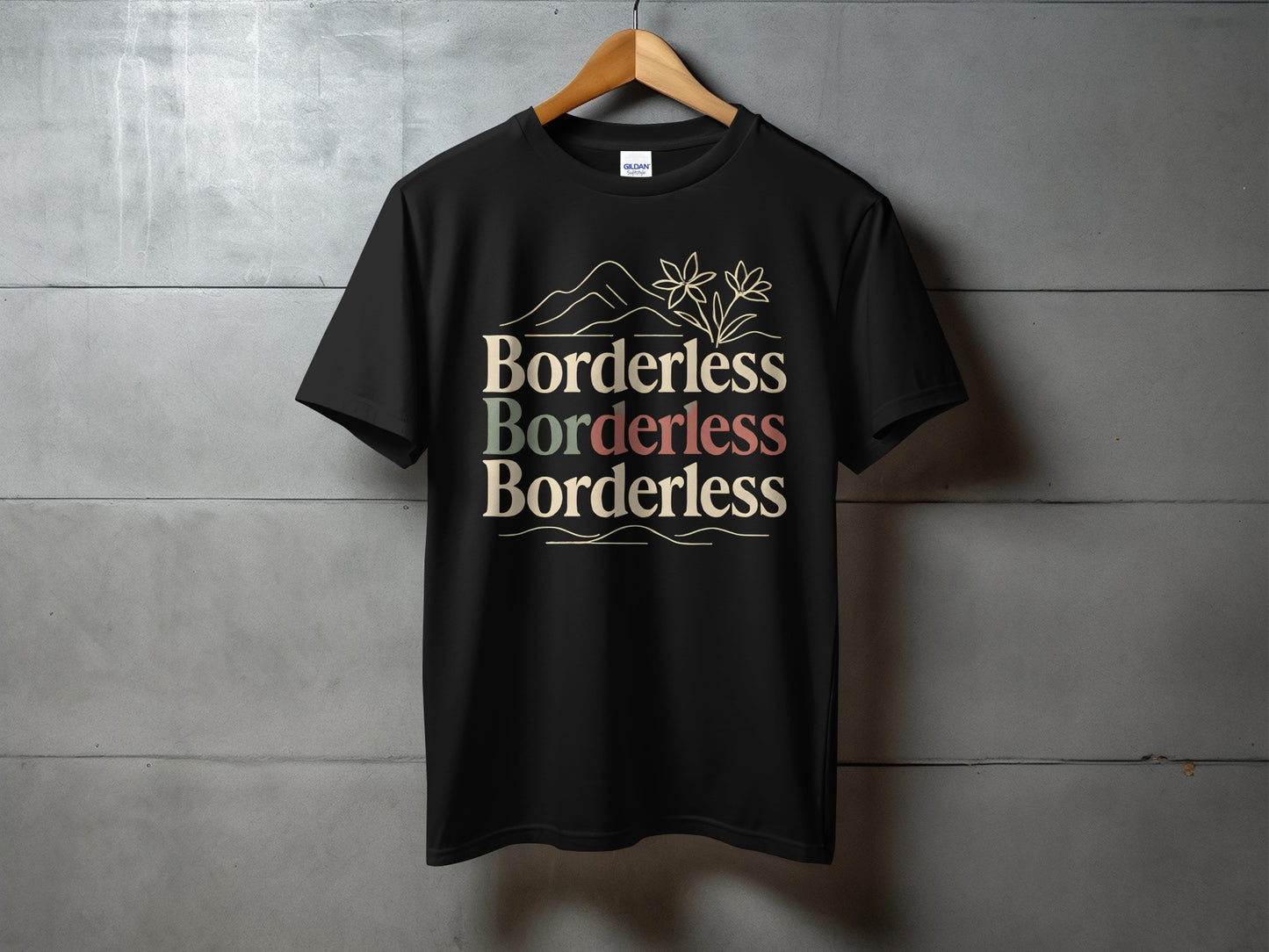 Borderless Mountain and Flowers Design T-Shirt product