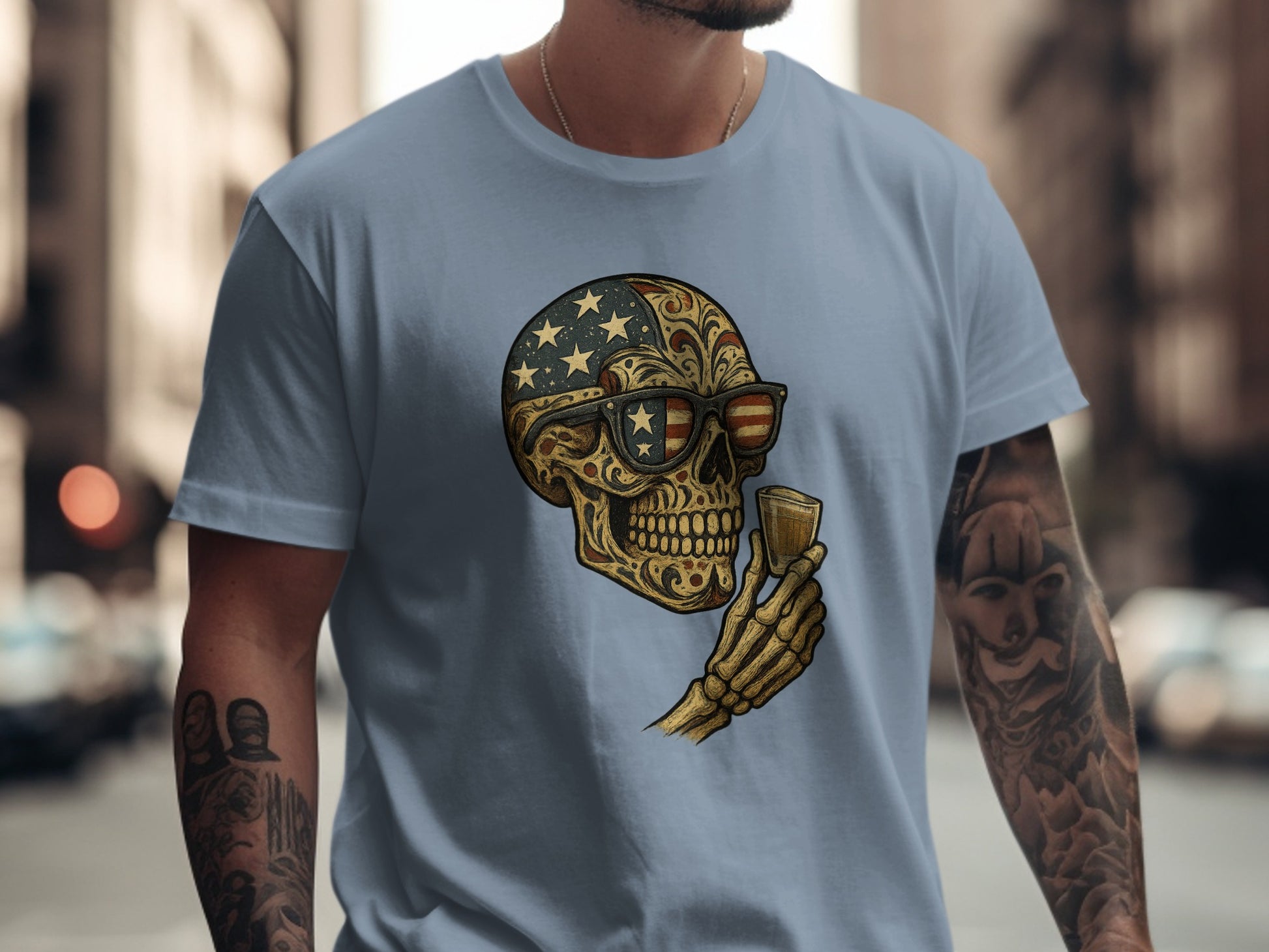 Skull With Sunglasses Holding Drink T-shirt product