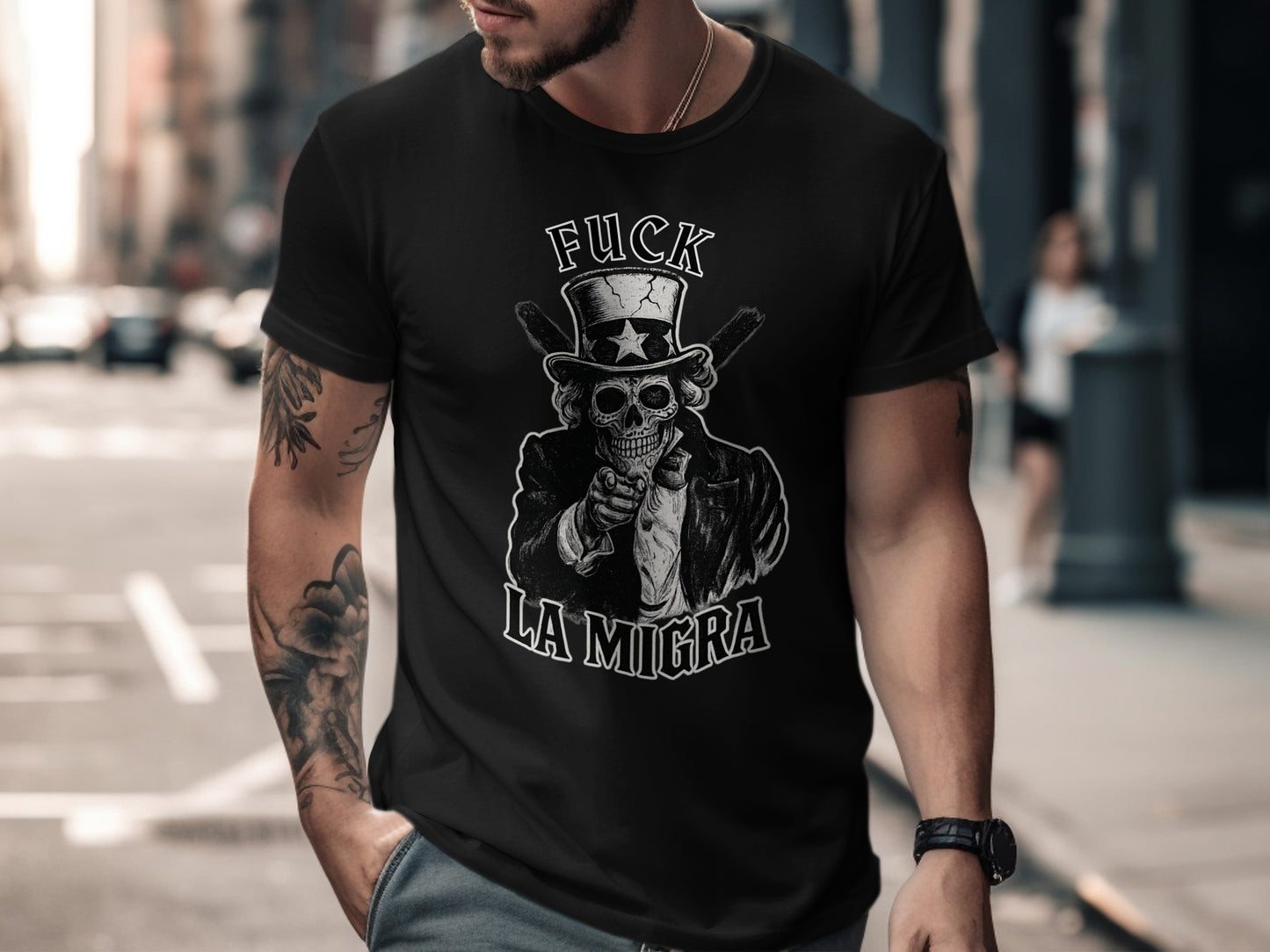 Skull and Text Design Urban Vibe T-Shirt product