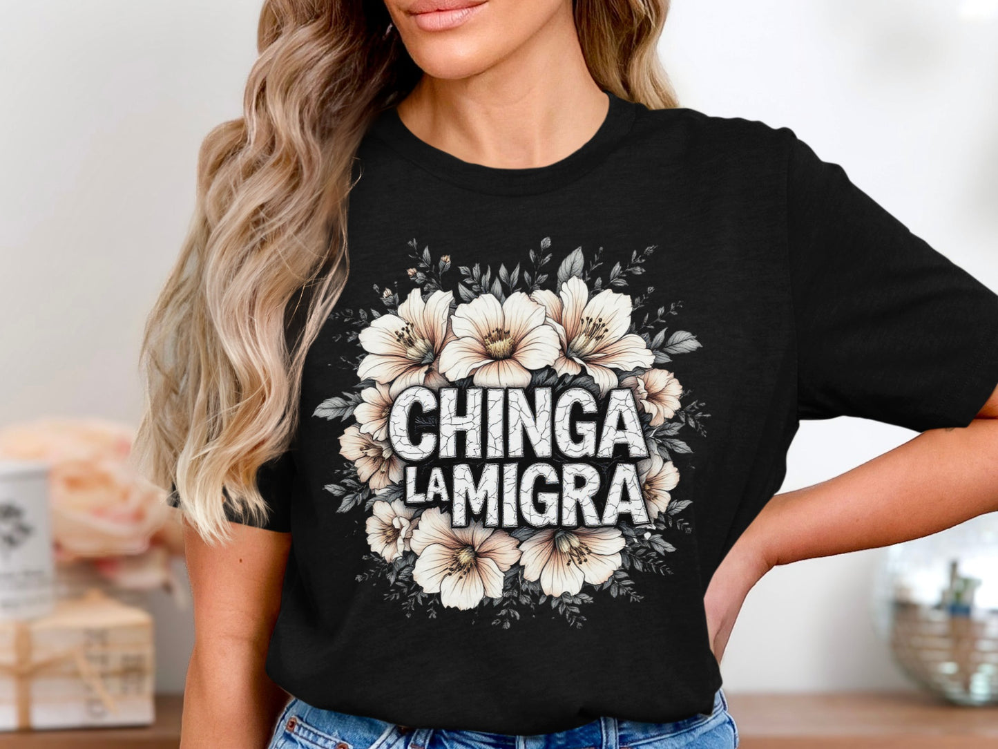 Chinga La Migra Floral Graphic Tee Shirt product type