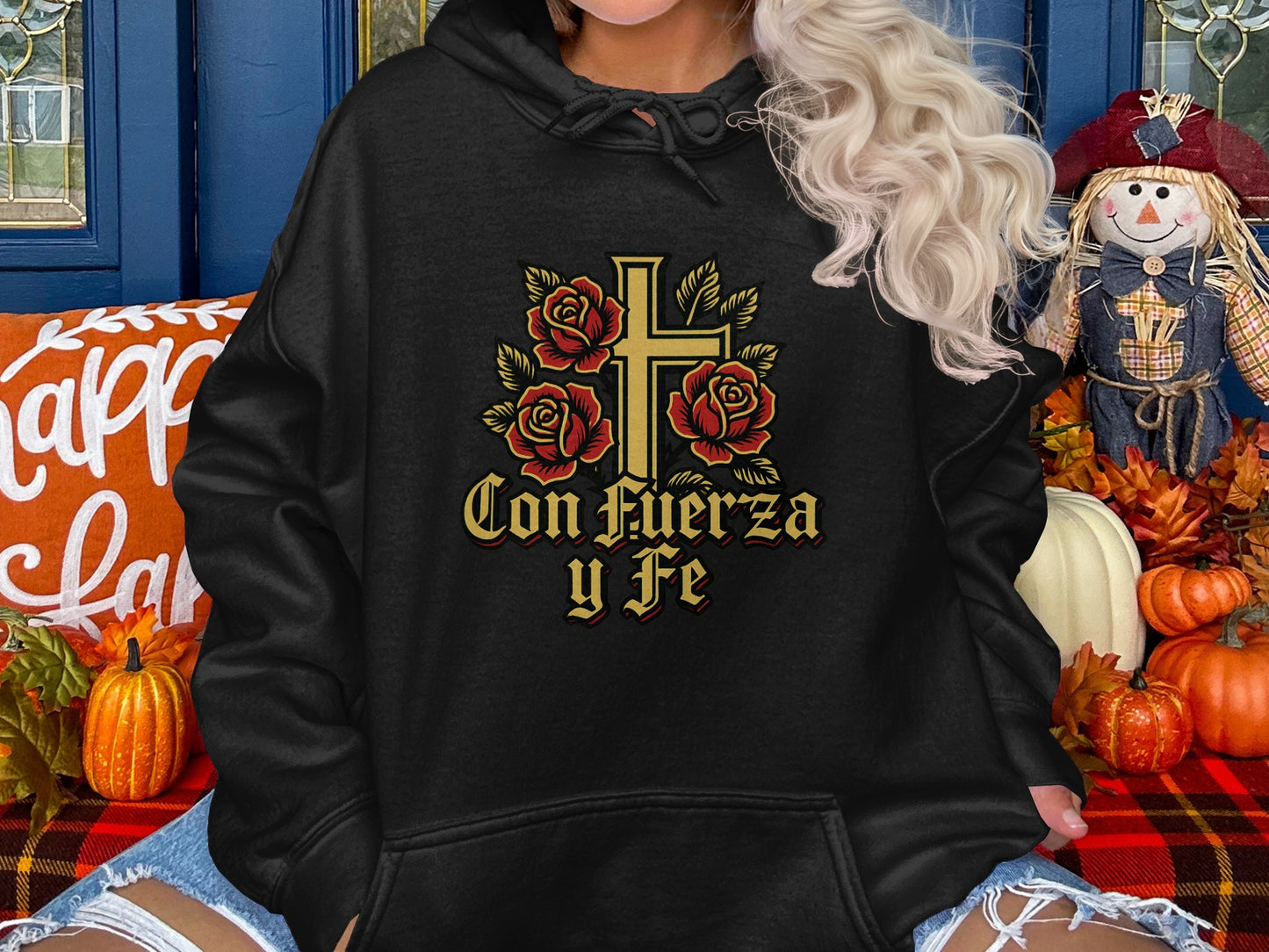 Con Fuerza y Fe Roses and Cross Hoodie product
