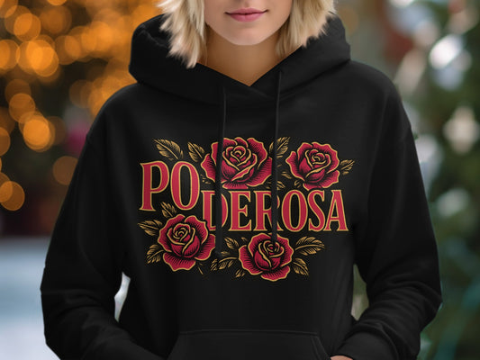PO D EROSA Red Rose Print Black Hoodie product