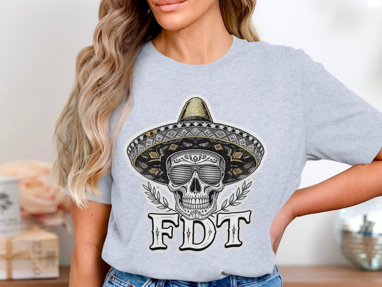 FDT Skull with Hat T-Shirt Unique Graphic product