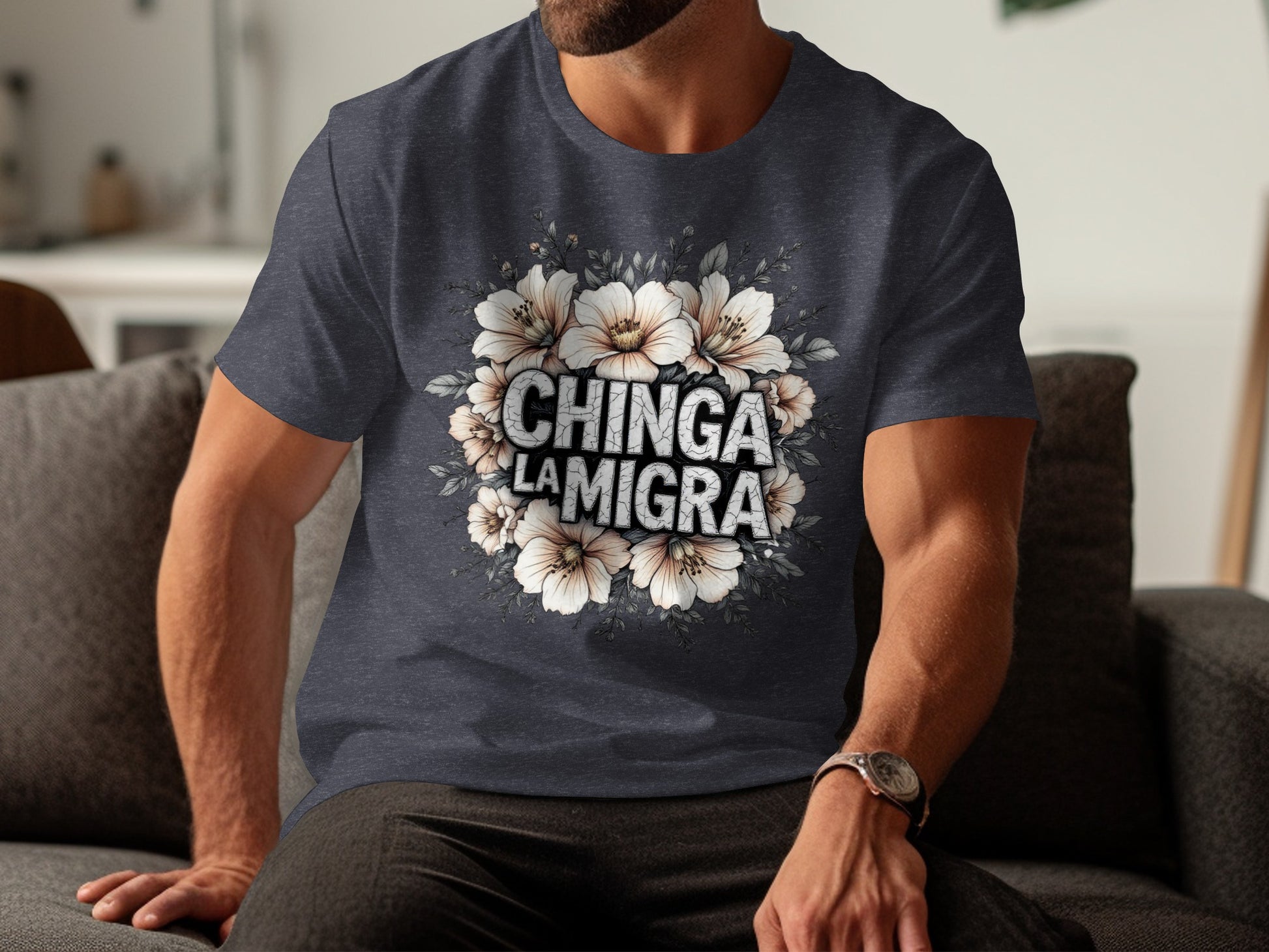 CHINGA LA MIGRA Floral Design Graphic Tee product type