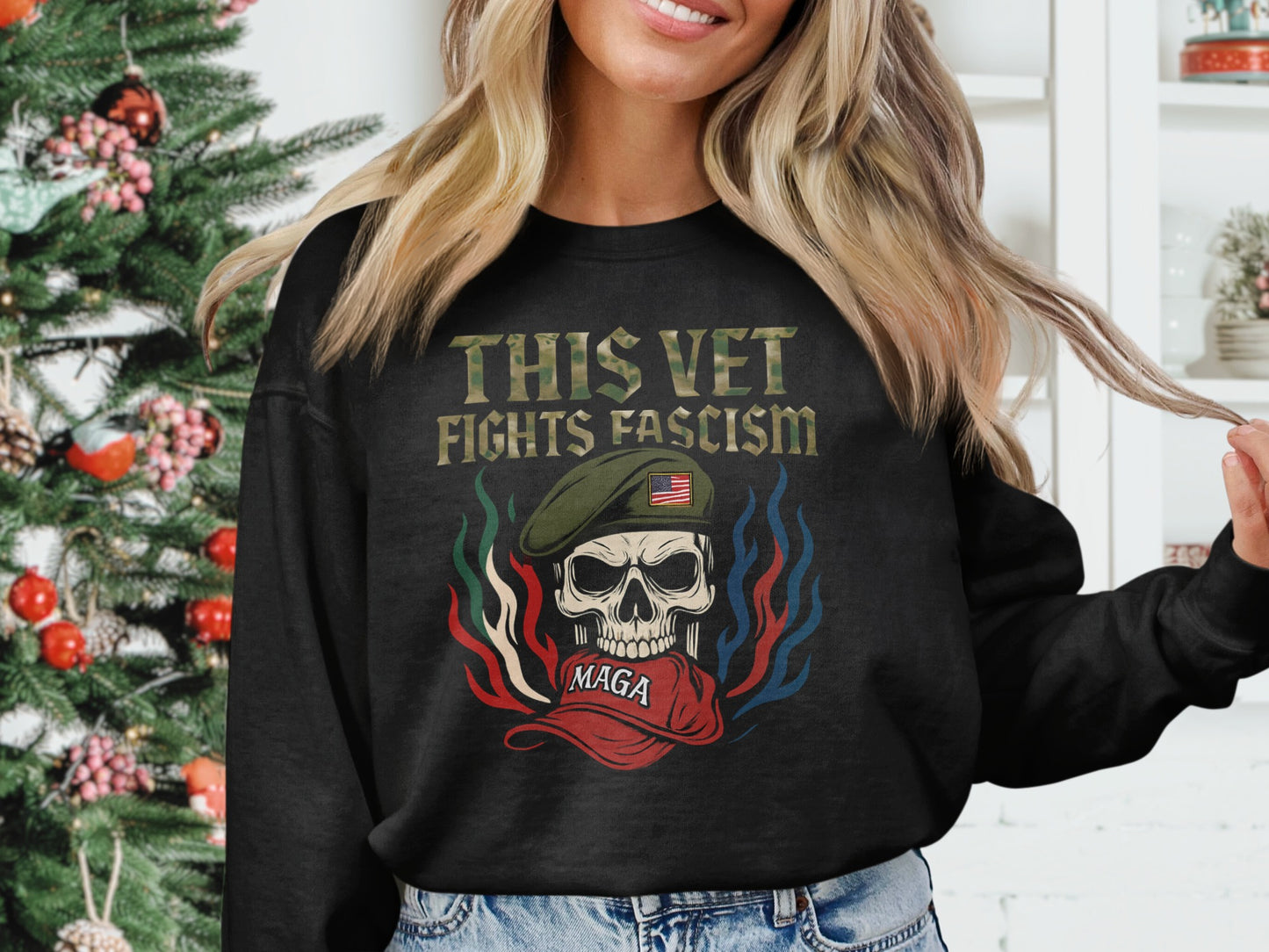 This Vet Fights Fascism Skull Graphic Hoodie product