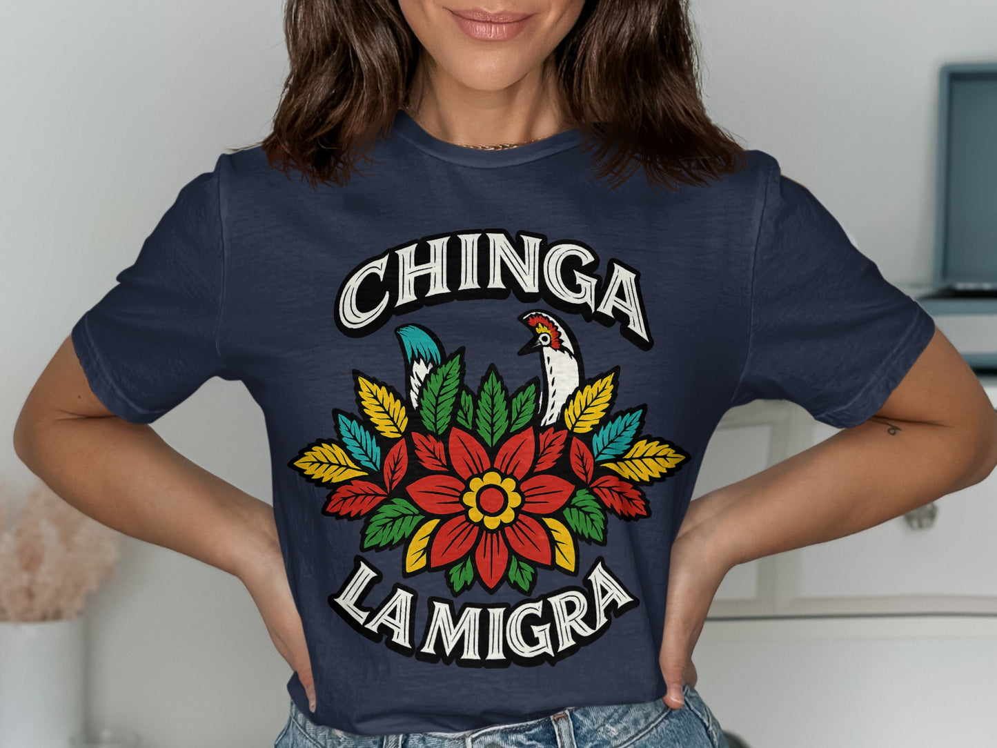 Chinga La Migra Colorful Flower Graphic T Shirt product type