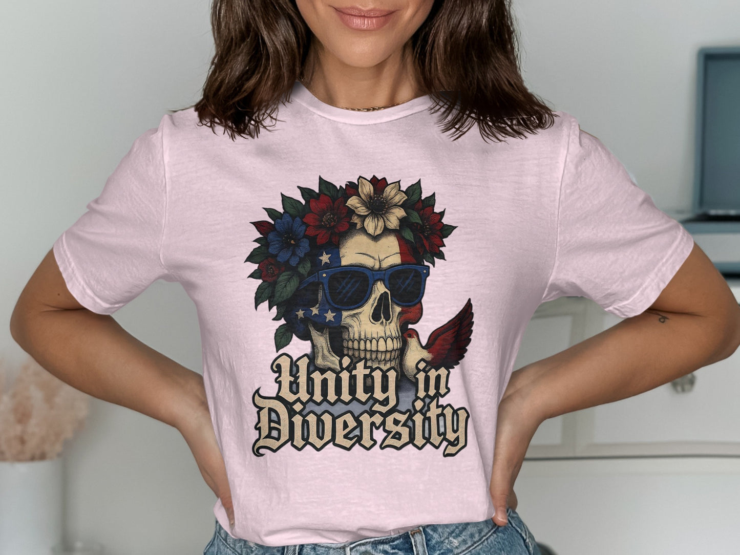 Unity in Diversity Skull and Flowers T-Shirt product