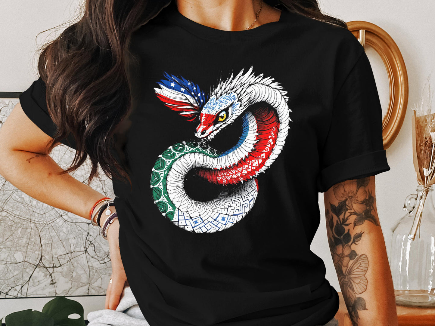 USA Flag and Eagle Snake Print Creative Shirt product type