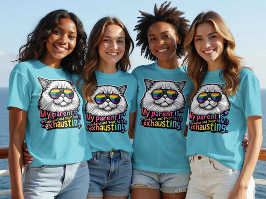 Pride Shirt: Cute Rainbow Cat Tee for Exhausted Parents