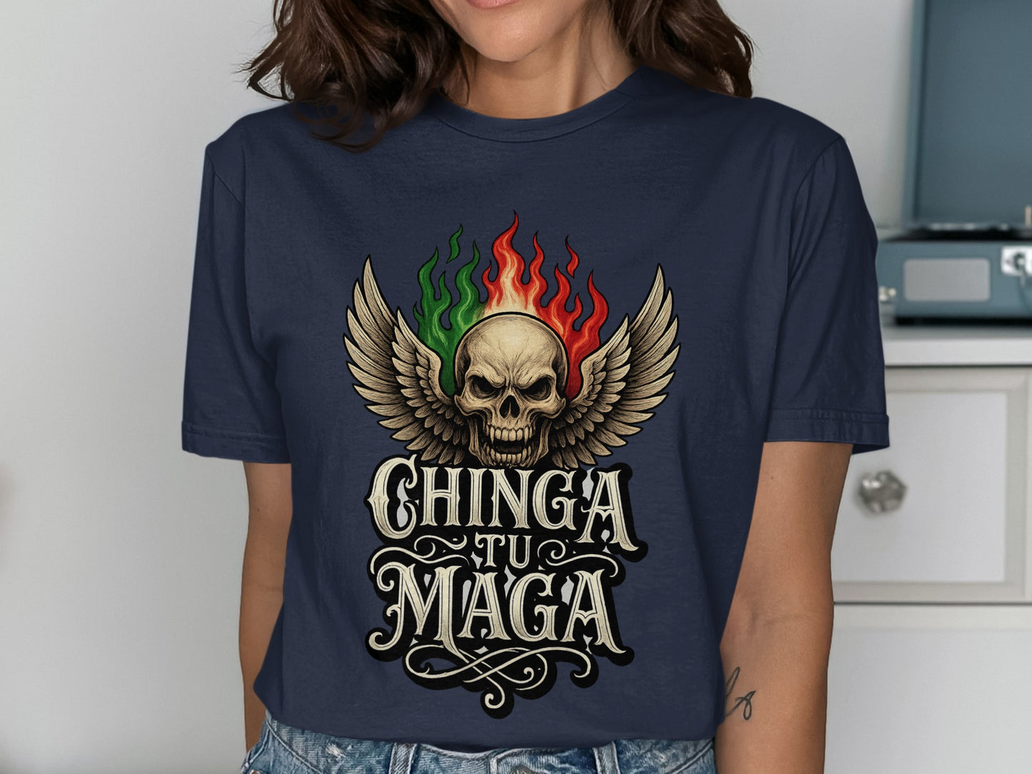 Bold Statement Chinga Tu Maga Skull Wings Tee product