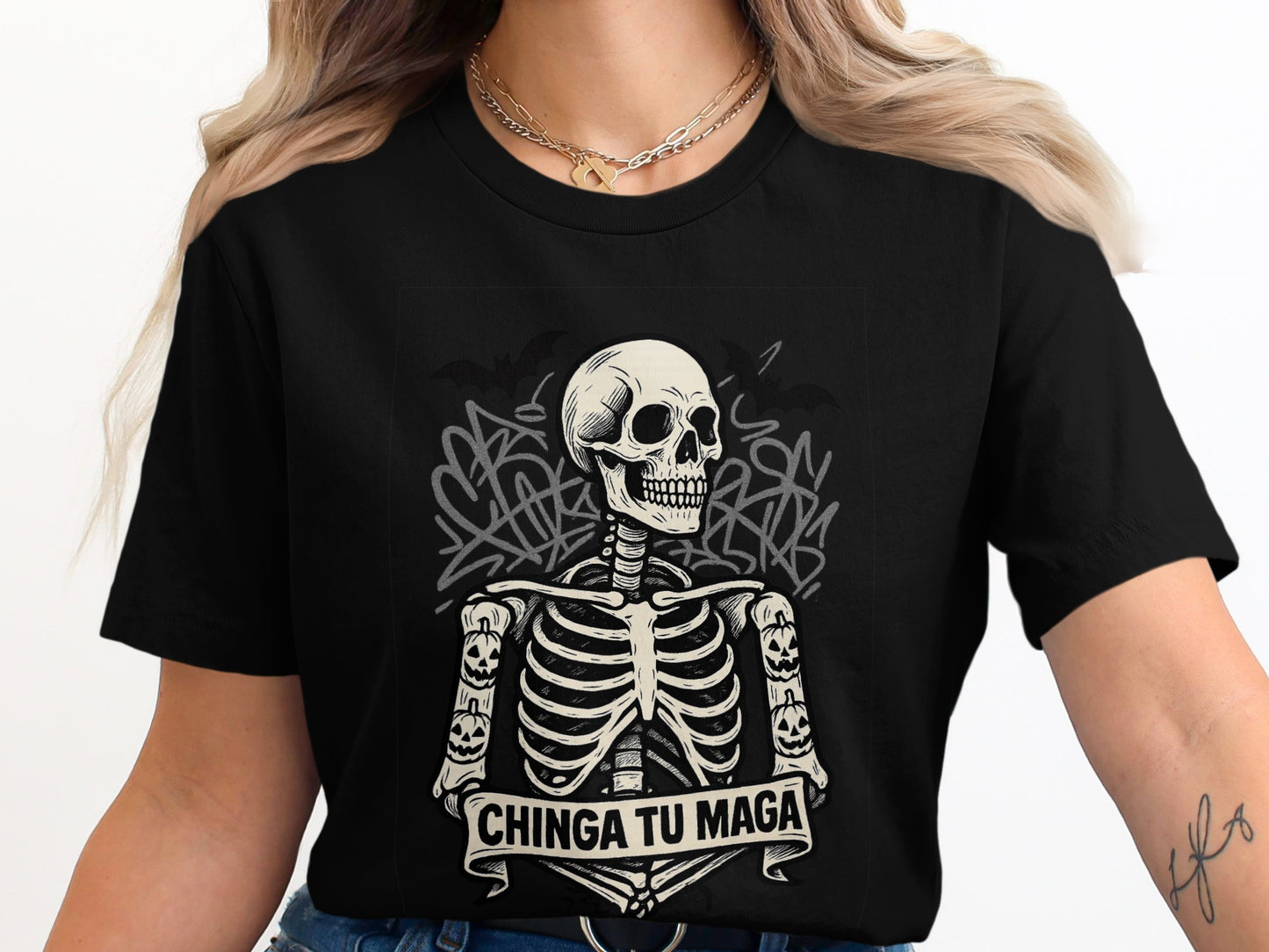 Edgy Skeleton Graphic Tee with Bold Statement Product
