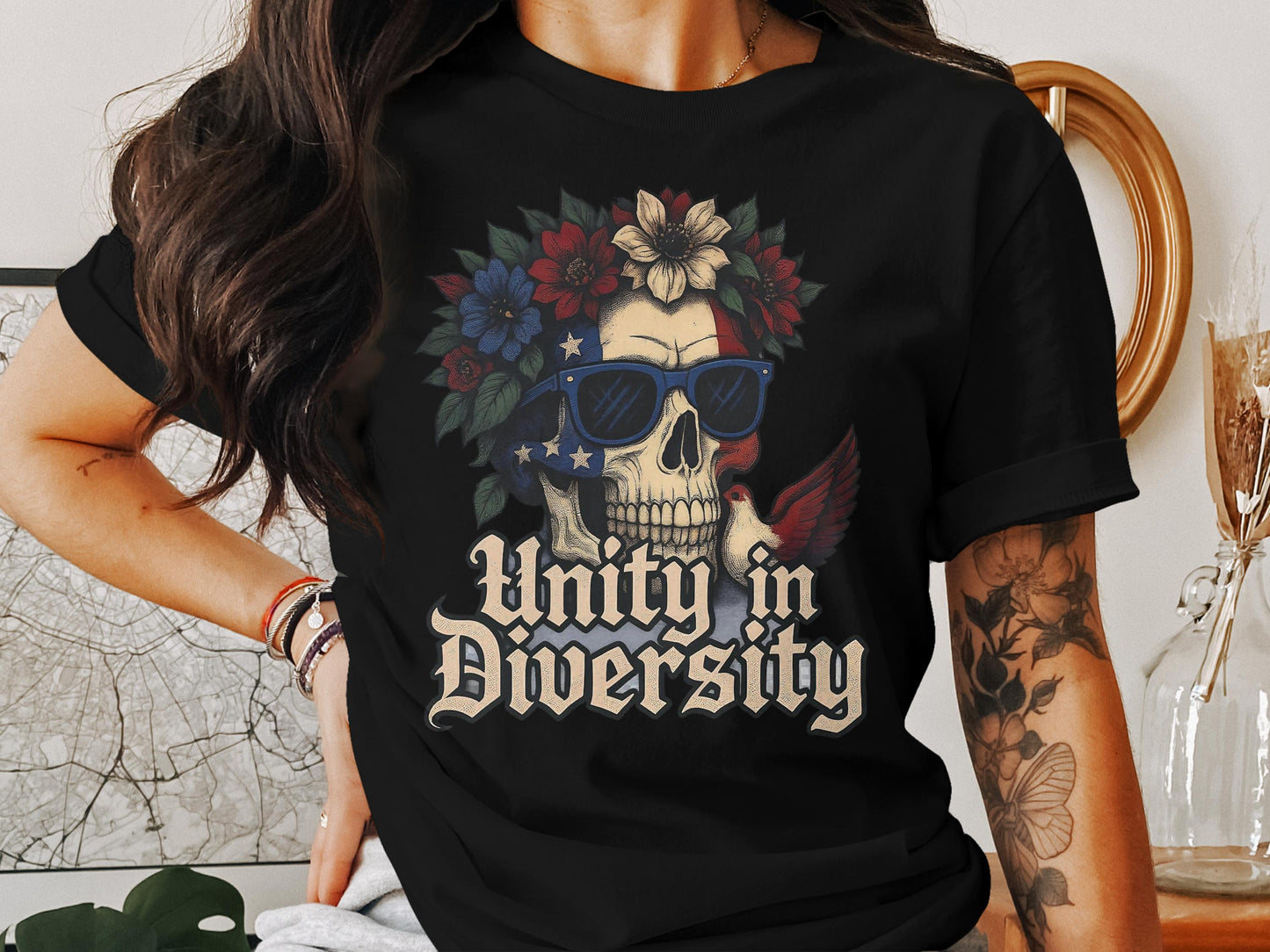 Unity in Diversity Skull and Flowers T-Shirt product
