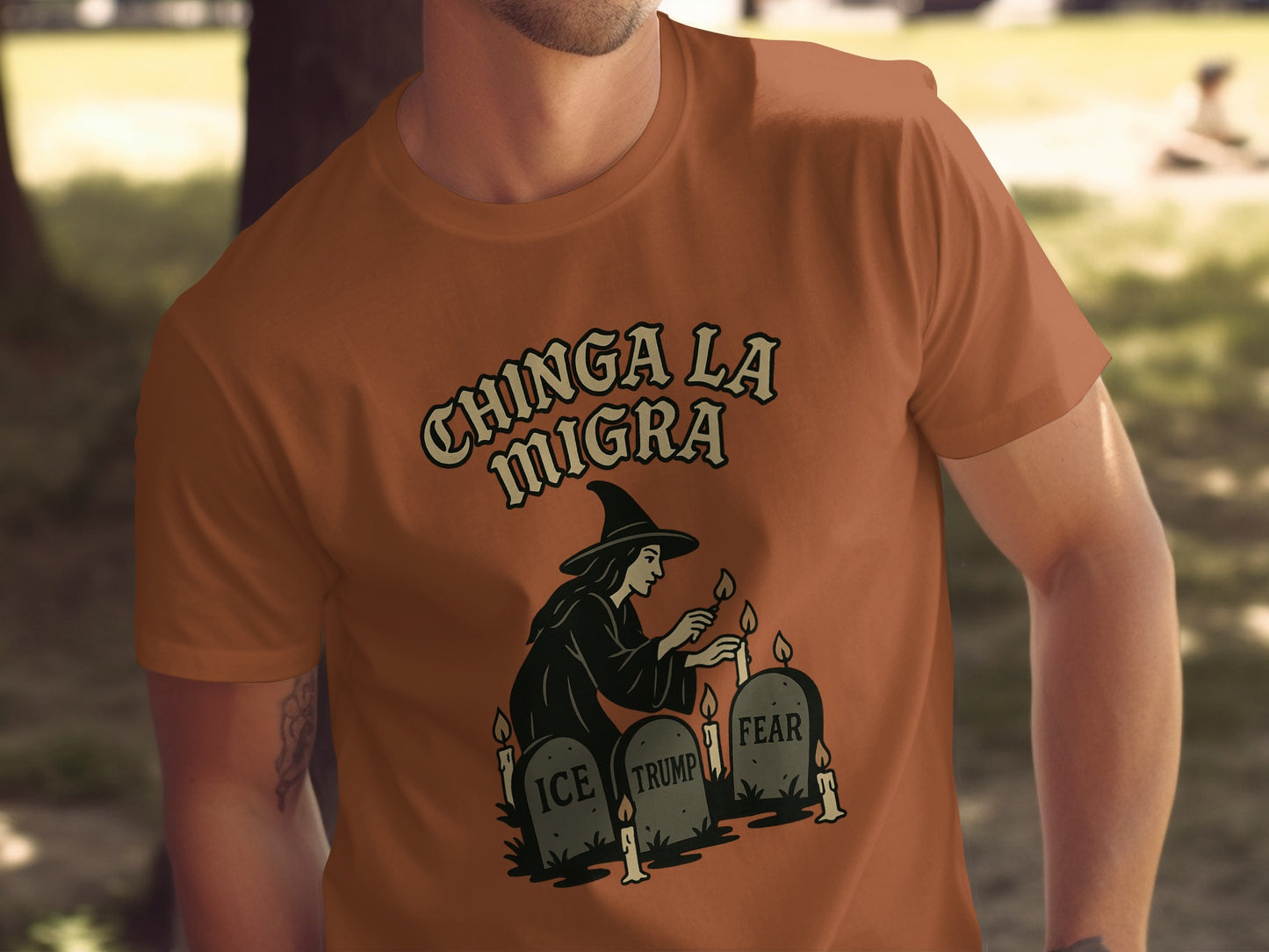 Chinga La Migra Witch Tombstone Graphic T-Shirt product