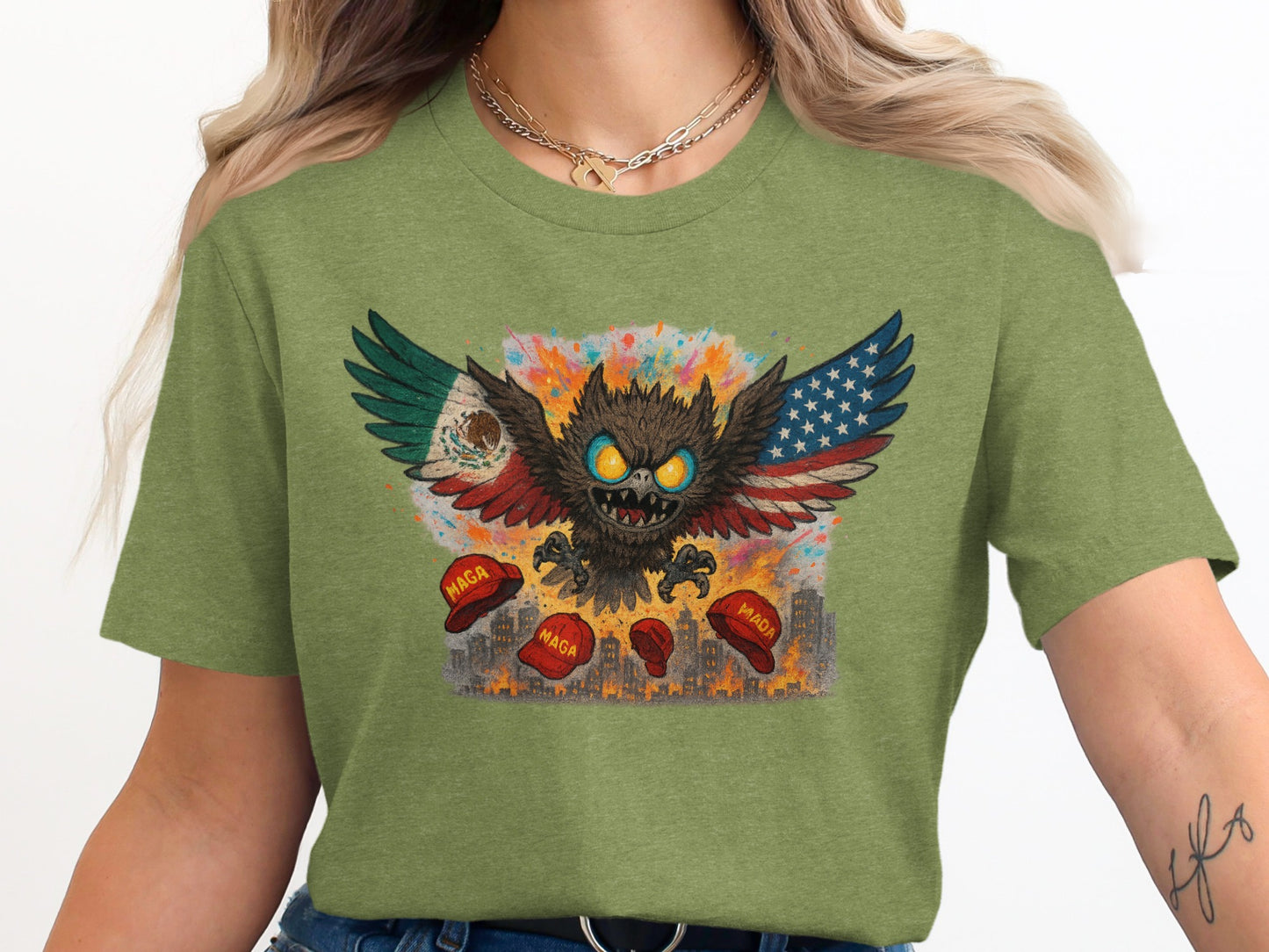 Winged Monster with Patriotic Hats Design T-Shirt product type
