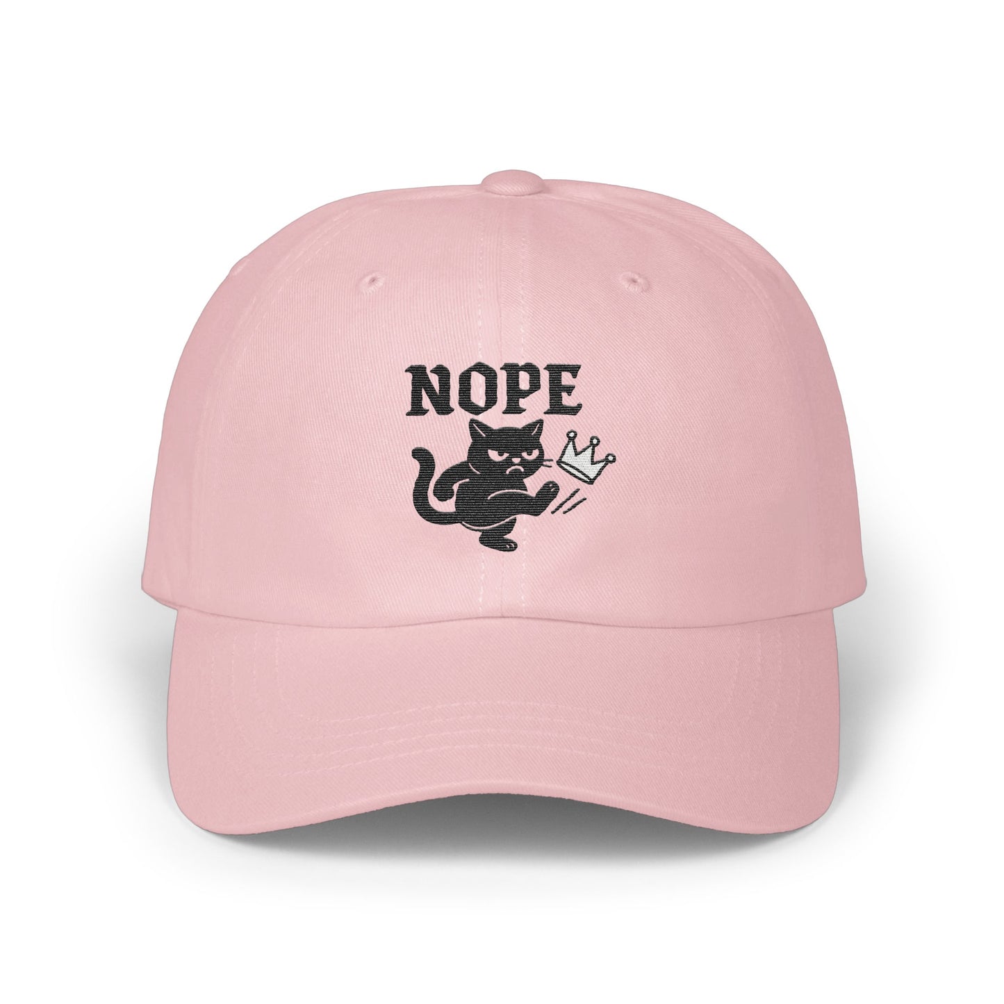 Nope Cat with Crown Embroidery Pink Hat product type