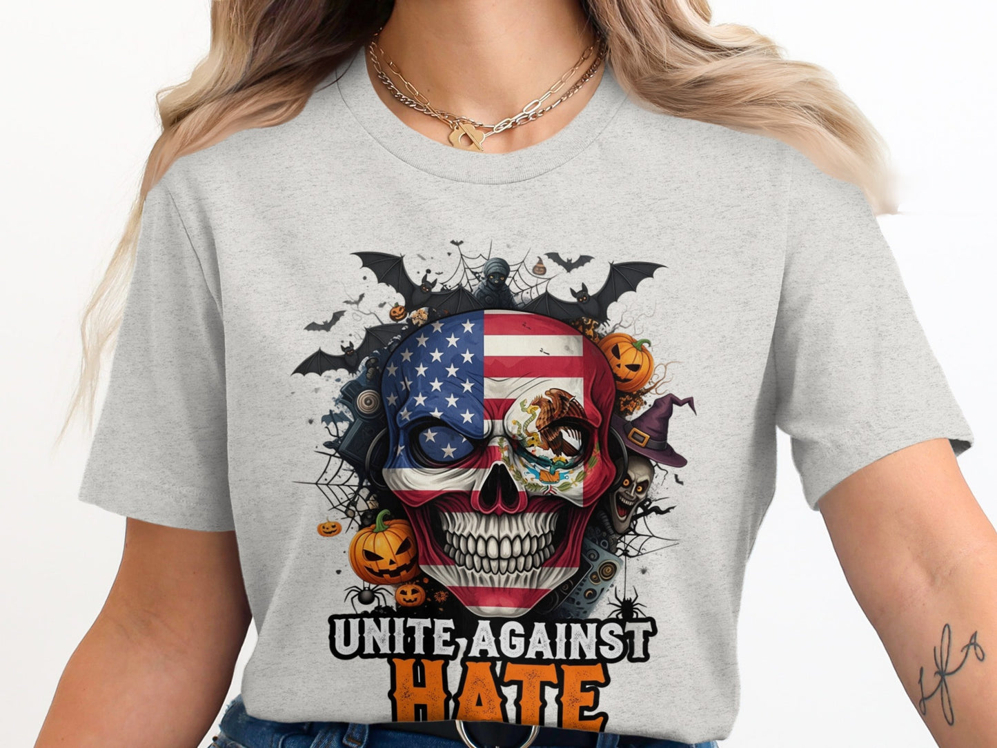 Unite Against Hate Skull Halloween Graphic product